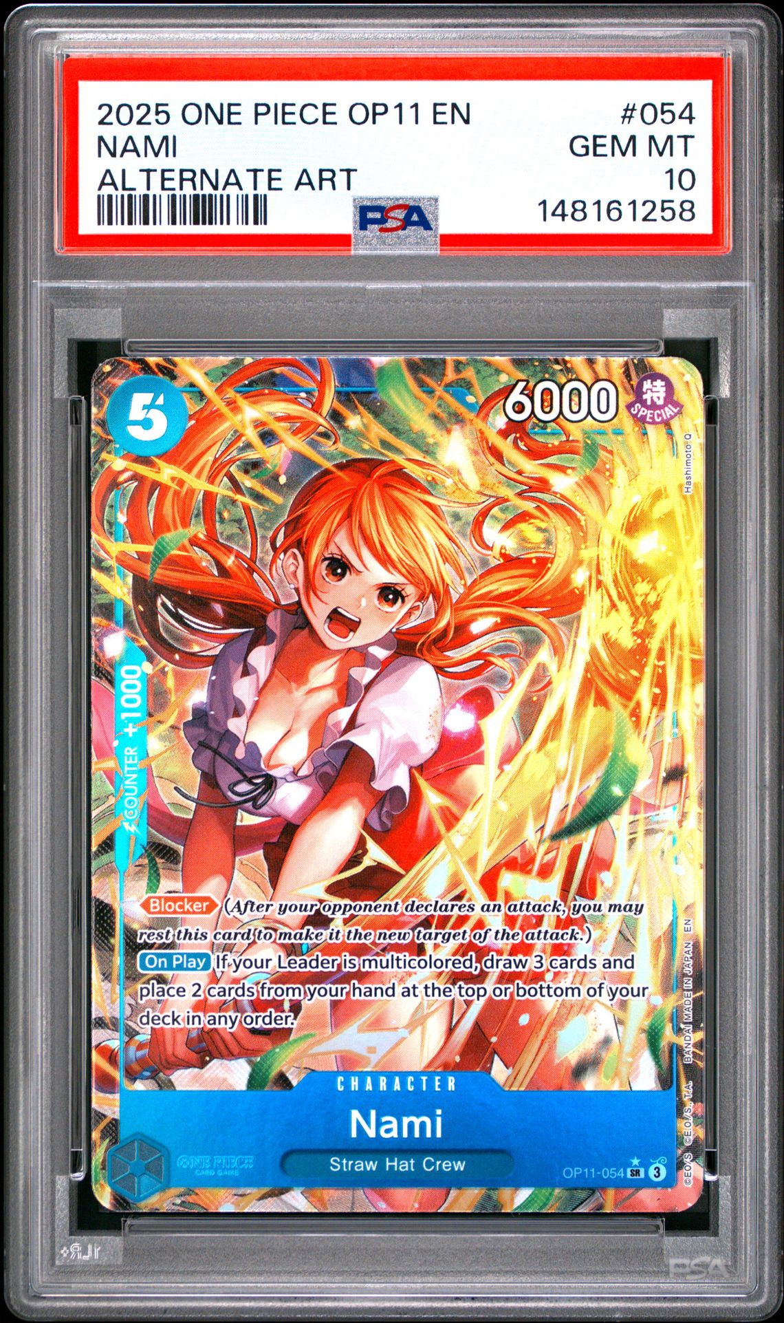 2025 One Piece Op11-A Fist Of Divine Speed Nami #054 (Alternate Art) Gem Mt 10 front