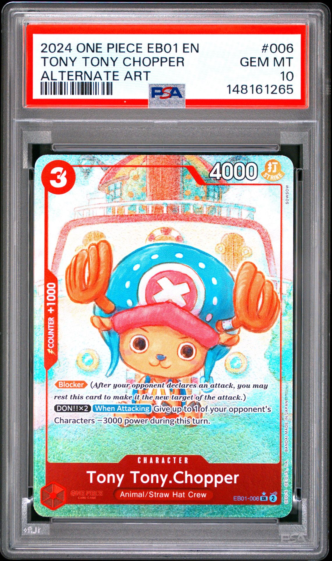 2024 One Piece Eb01-Extra Booster -Memorial Collection- Tony Tony Chopper #006 (Alternate Art) Gem Mt 10 front