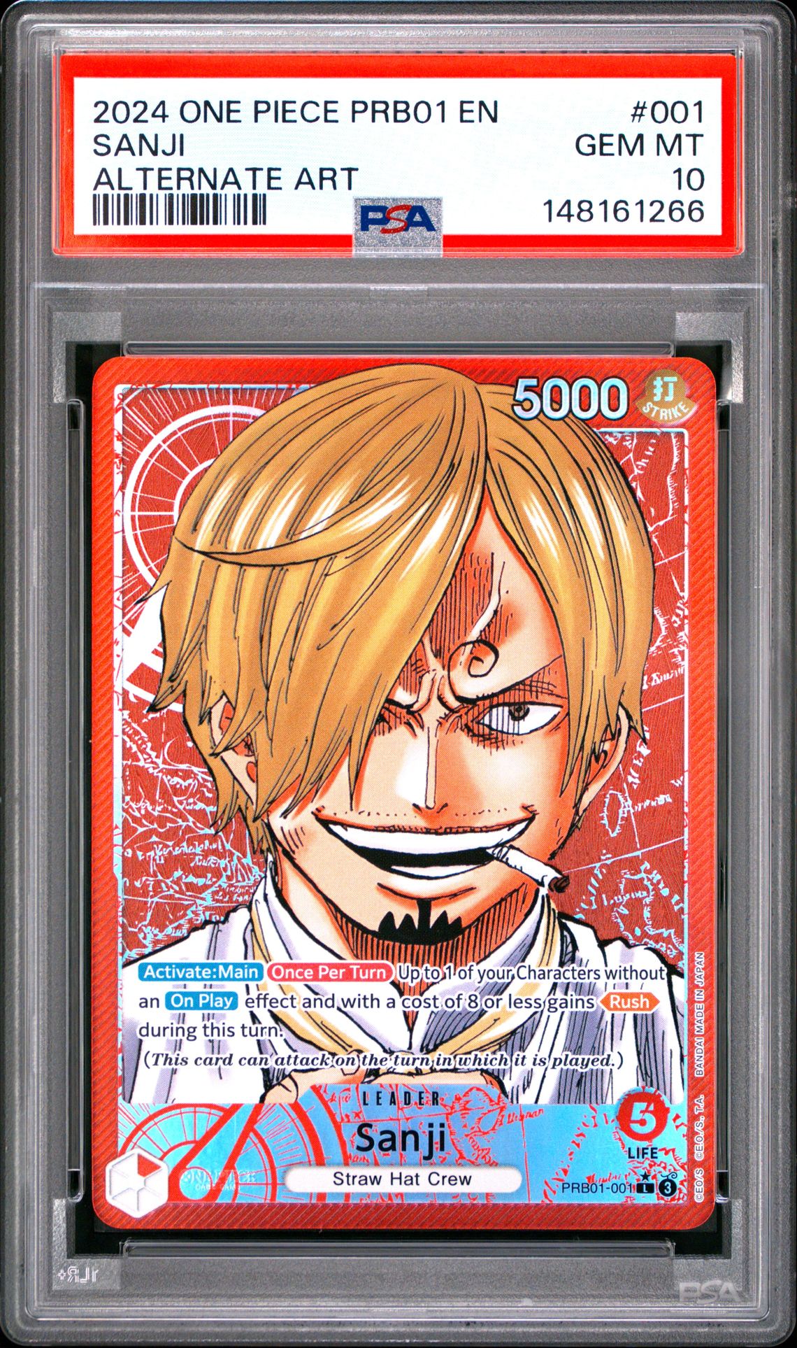 2024 One Piece Prb01-Premium Booster -One Piece Card The Best- Sanji #001 (Alternate Art) Gem Mt 10 front