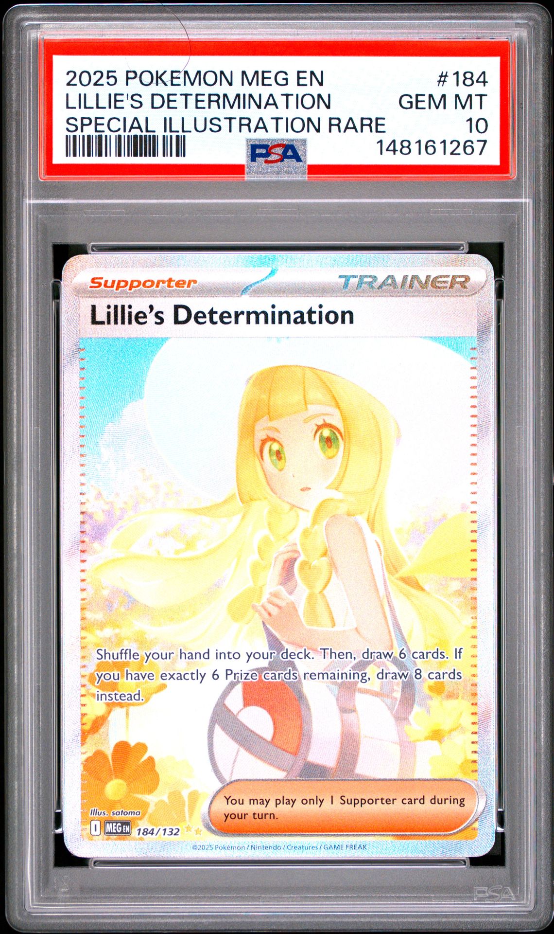 2025 Pokemon Meg En-Mega Evolution Lillie's Determination #184 (Special Illustration Rare) Gem Mt 10 front