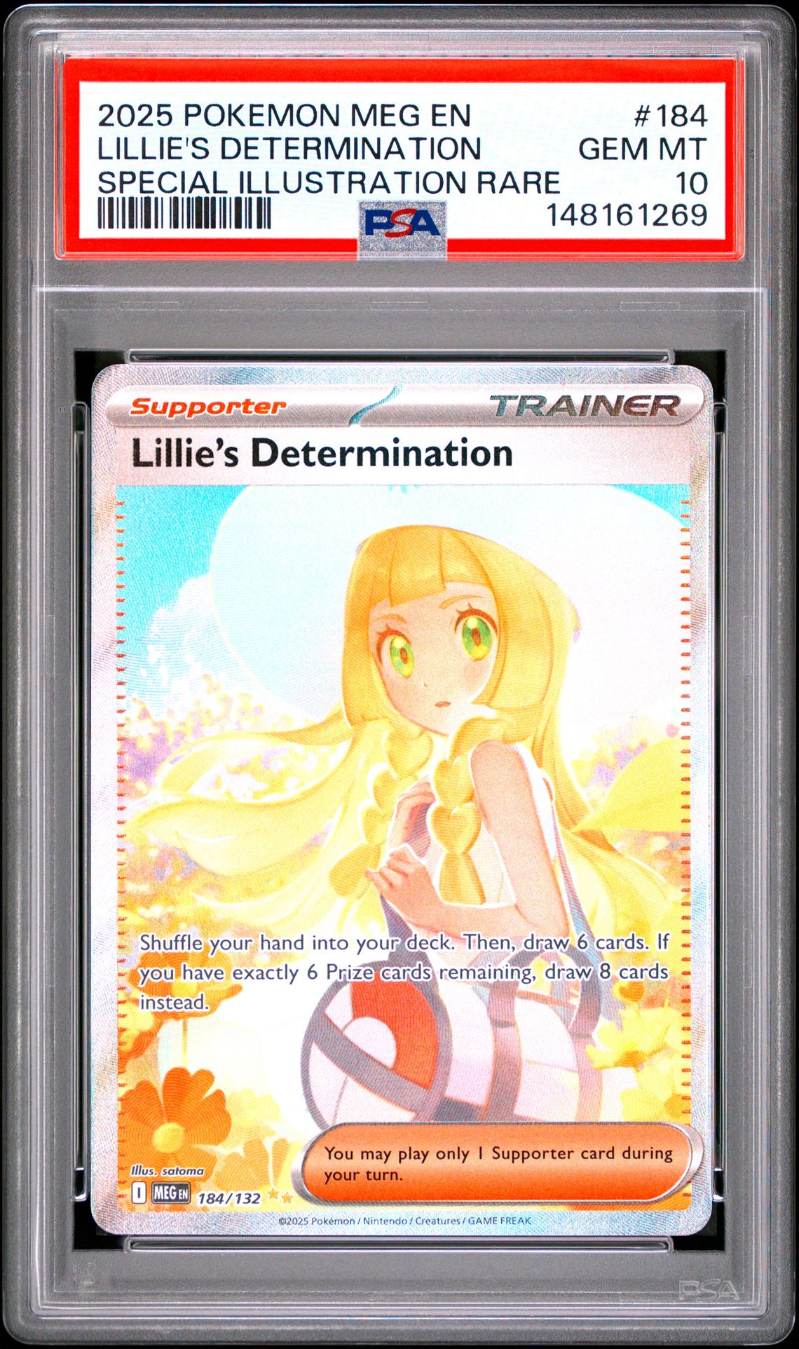 2025 Pokemon Meg En-Mega Evolution Lillie's Determination #184 (Special Illustration Rare) Gem Mt 10 front