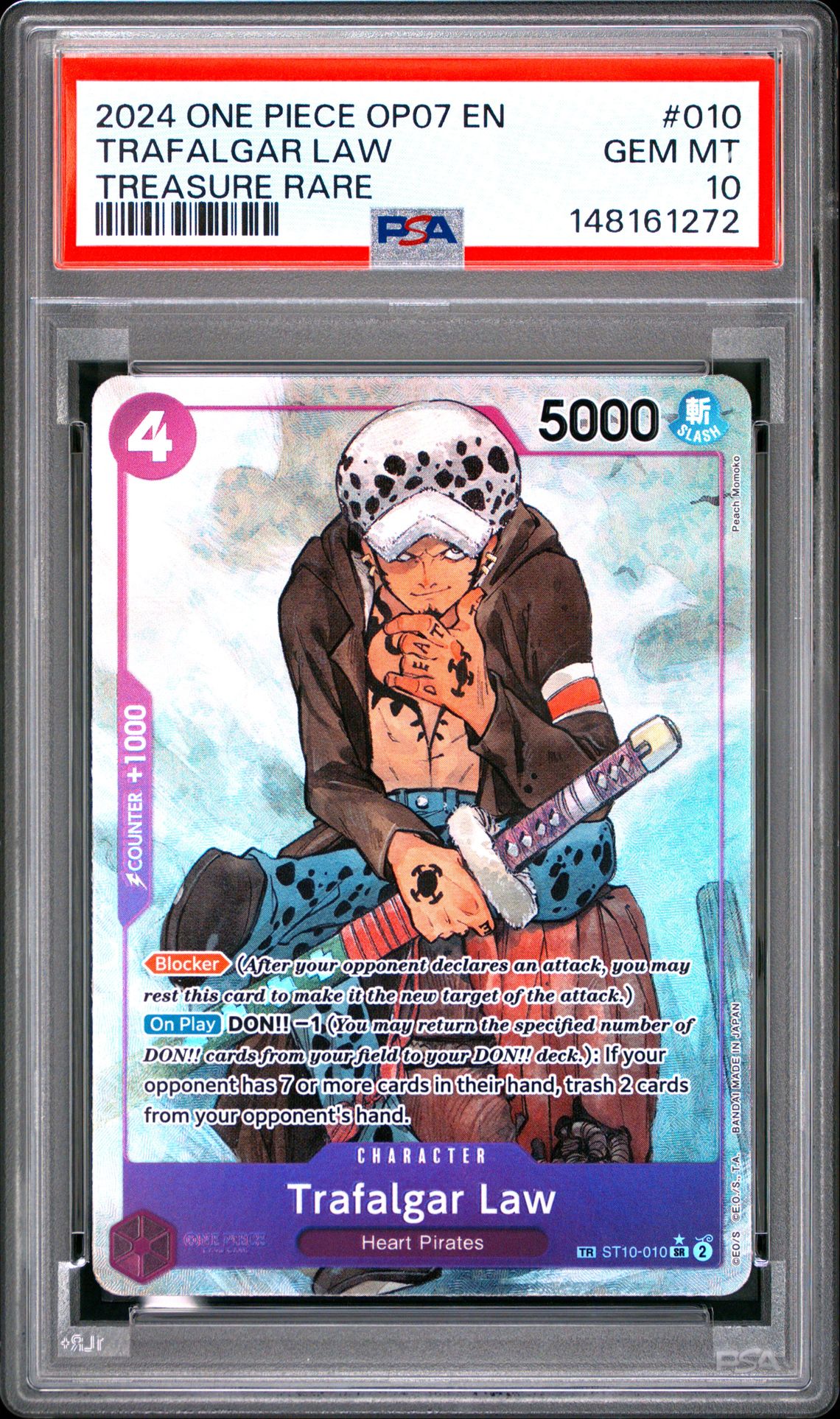 2024 One Piece Op07-500 Years In The Future Trafalgar Law #010 (Treasure Rare) Gem Mt 10 front