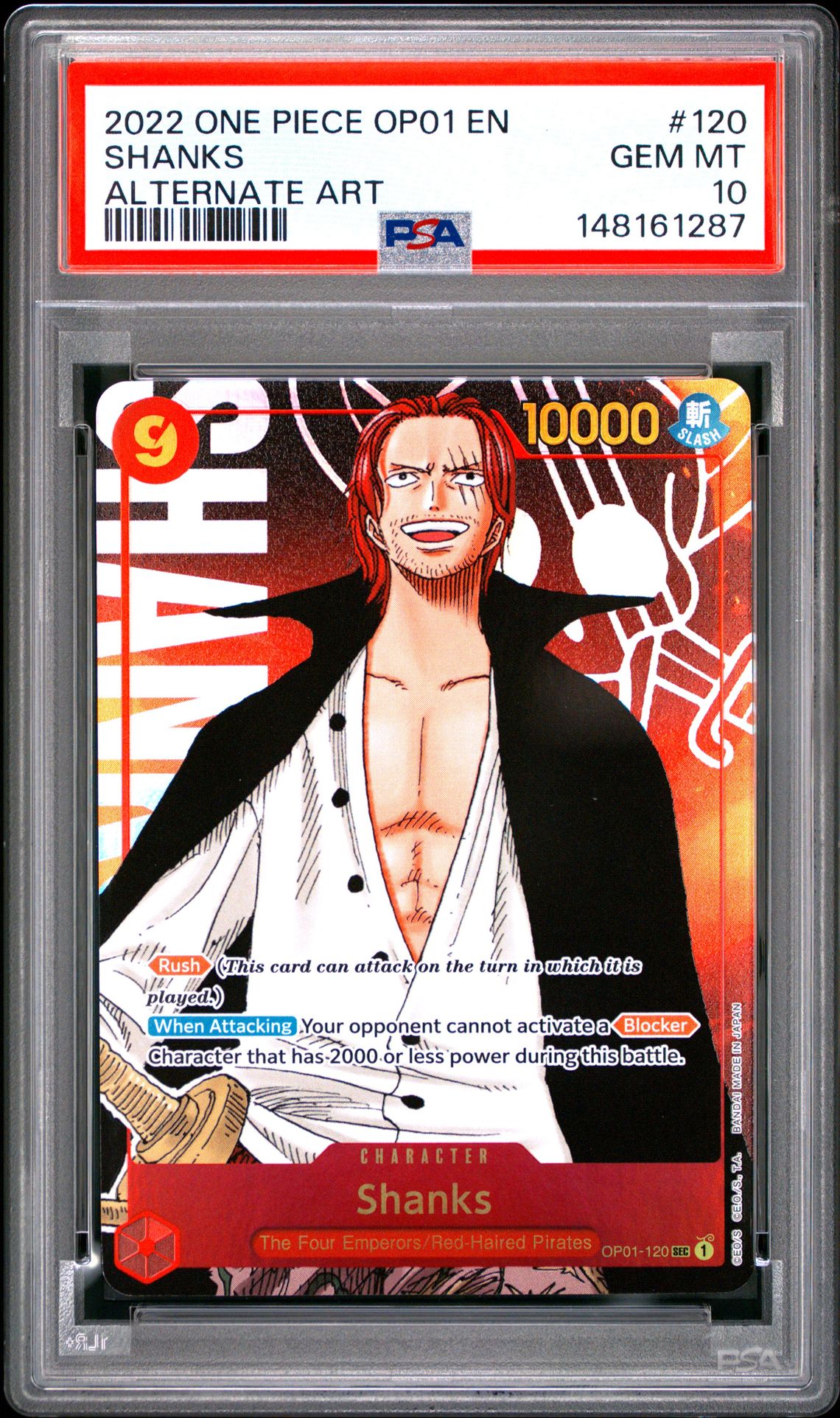 2022 One Piece Op01-Romance Dawn Shanks #120 (Alternate Art) Gem Mt 10 front