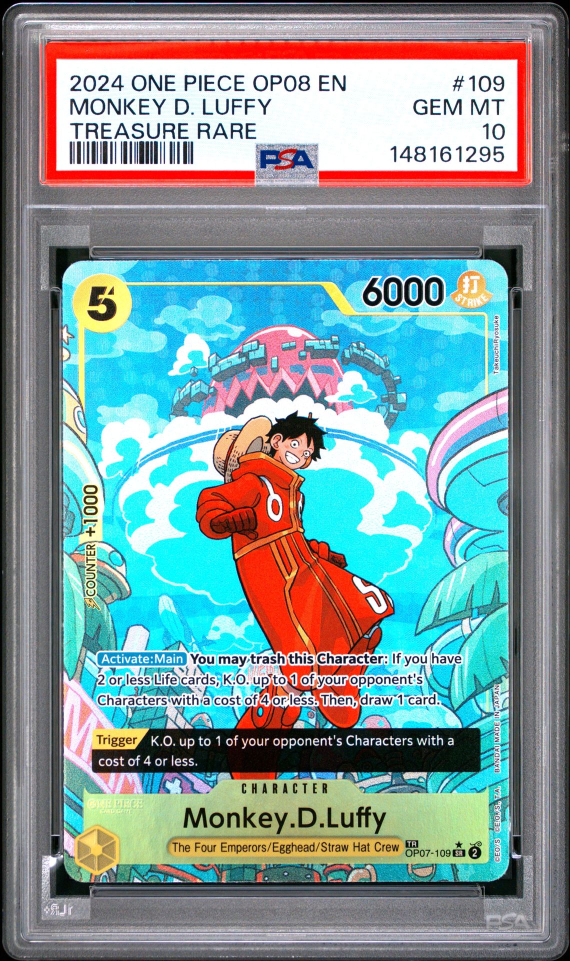 2024 One Piece Op08-Two Legends Monkey D. Luffy #109 (Treasure Rare) Gem Mt 10 front