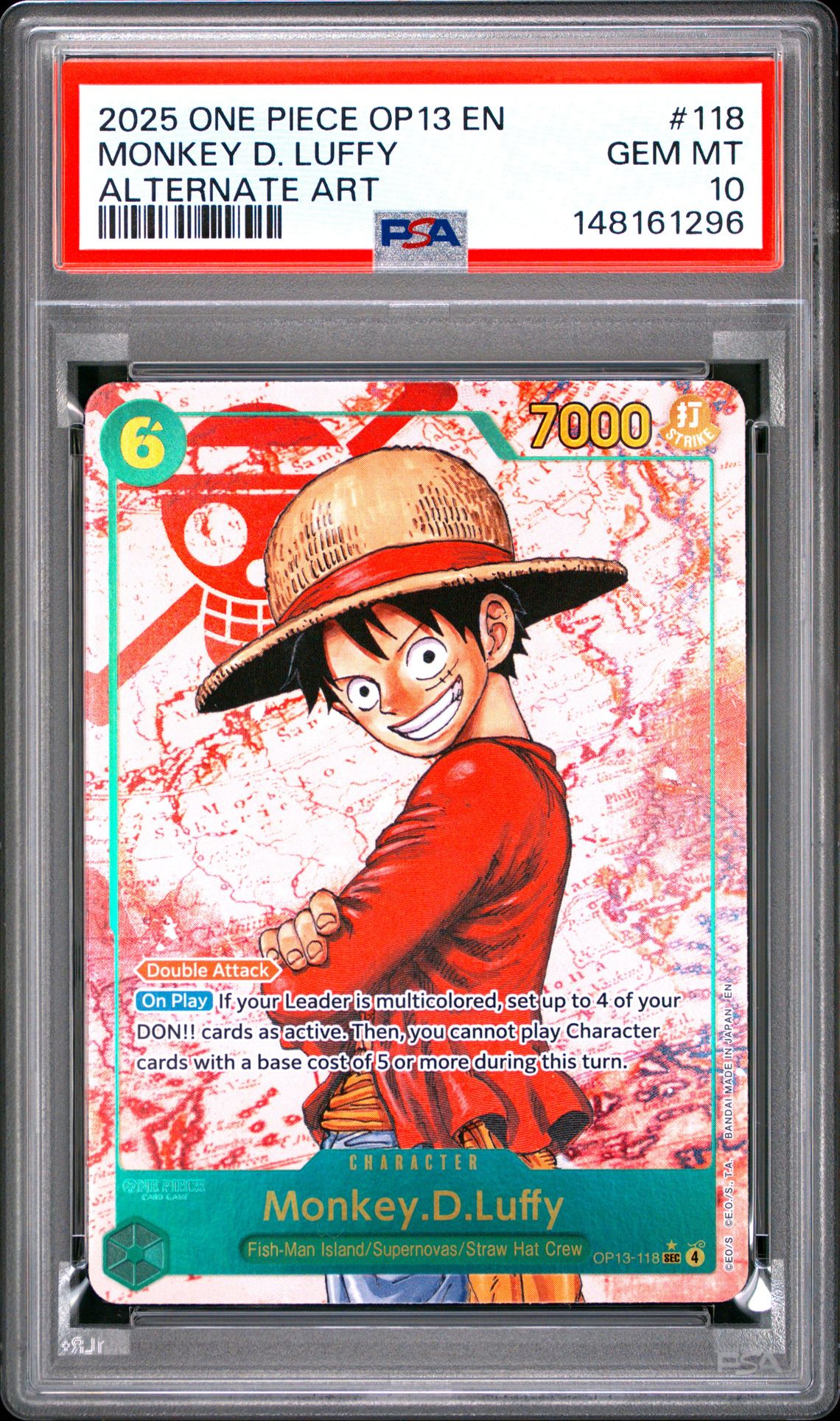 2025 One Piece Op13-Carrying On His Will Monkey D. Luffy #118 (Alternate Art) Gem Mt 10 front