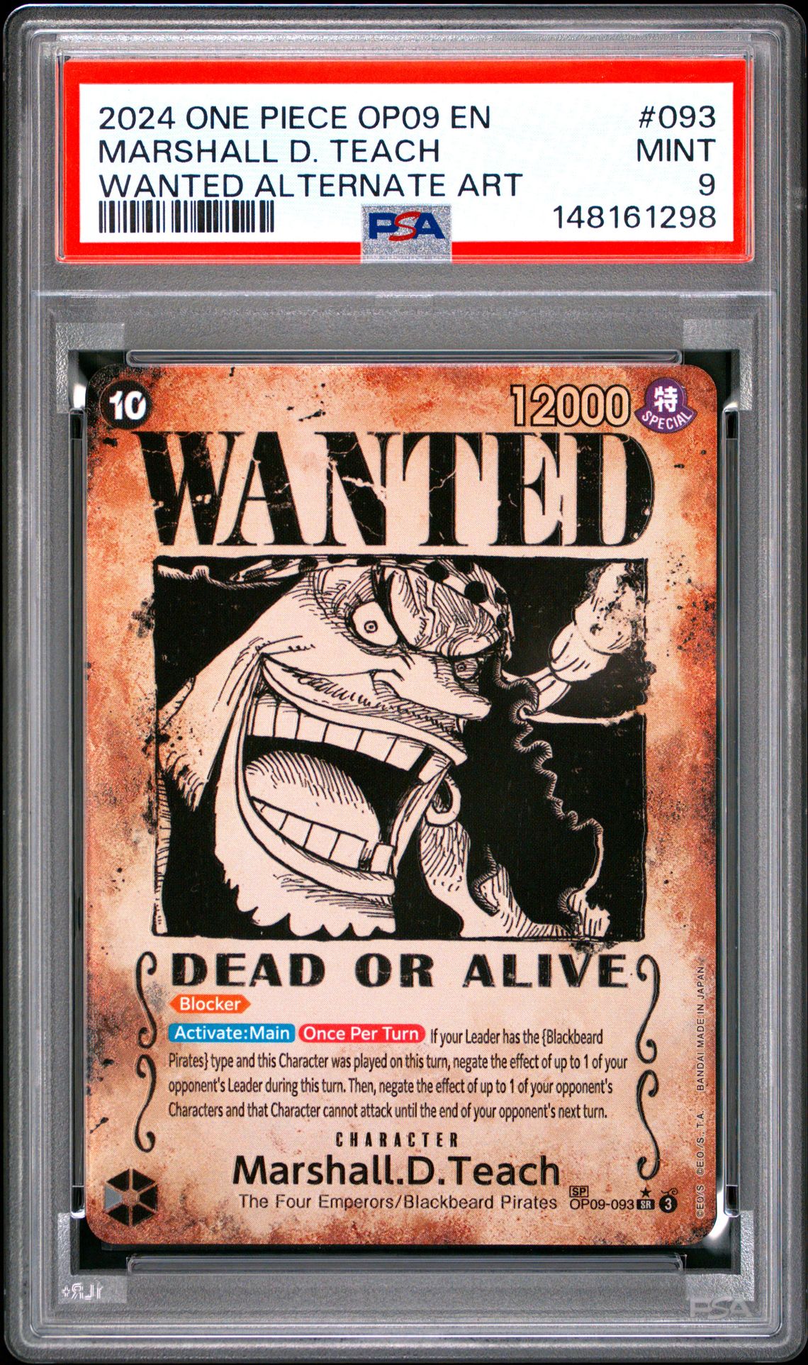 2024 One Piece Op09-Emperors In The New World Marshall D. Teach #093 (Wanted Alternate Art) Mint 9 front