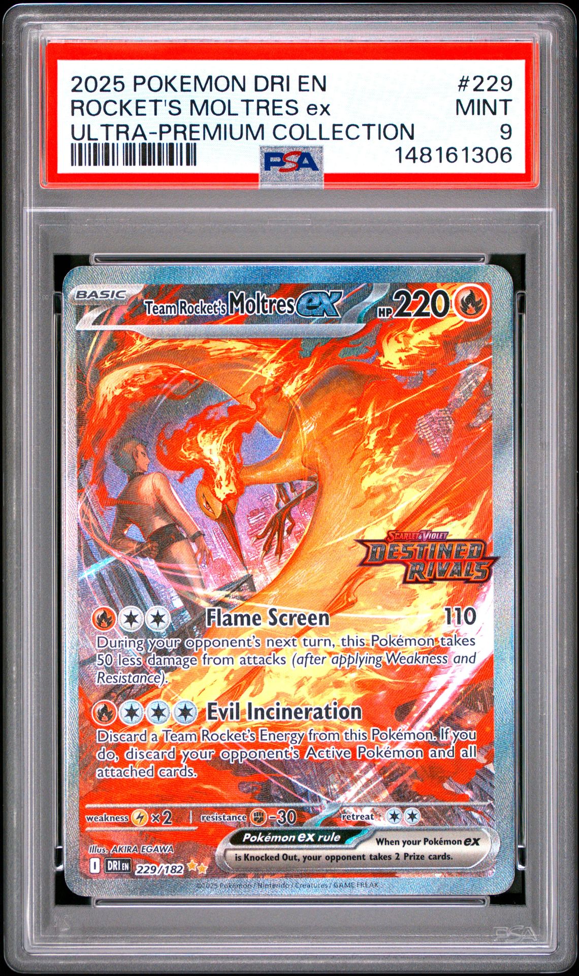 2025 Pokemon Dri En-Destined Rivals Rocket's Moltres Ex #229 (Ultra-Premium Collection) Mint 9 front
