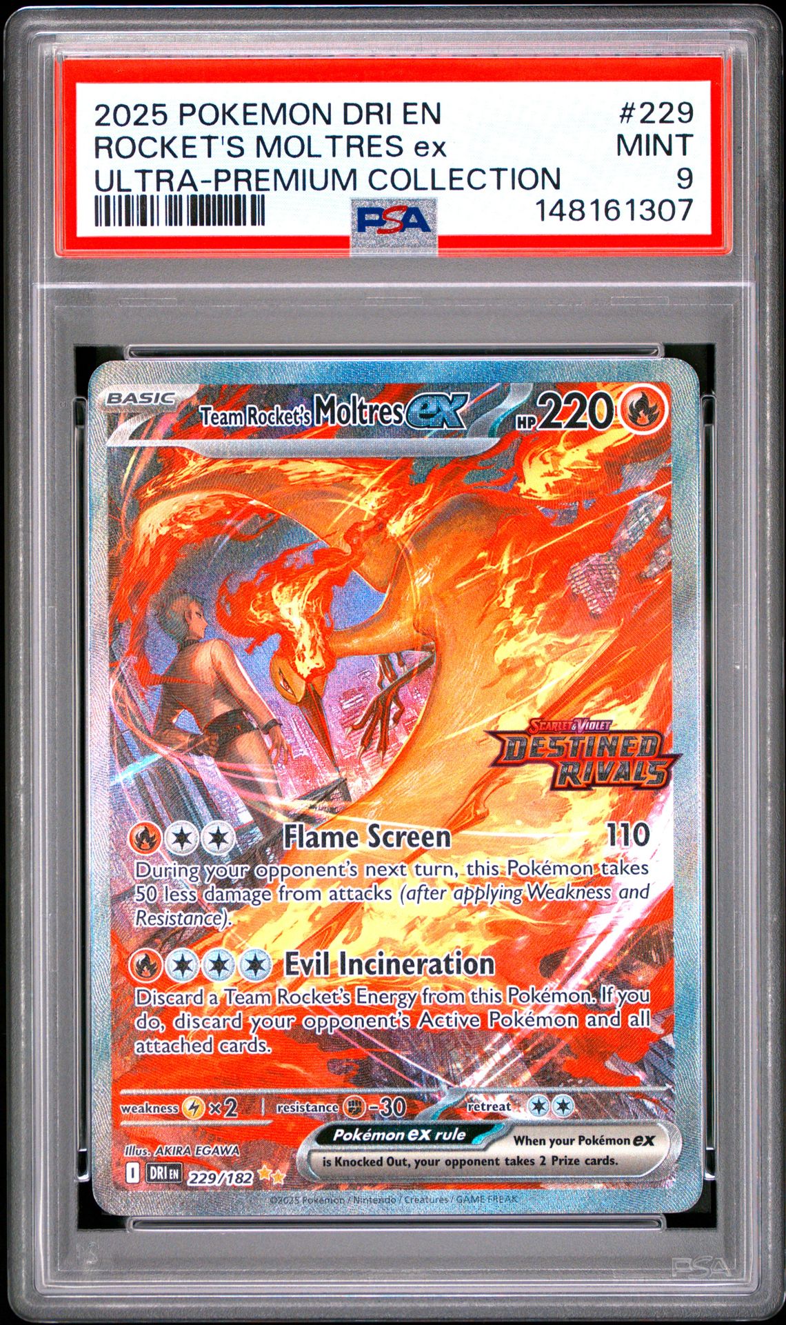2025 Pokemon Dri En-Destined Rivals Rocket's Moltres Ex #229 (Ultra-Premium Collection) Mint 9 front