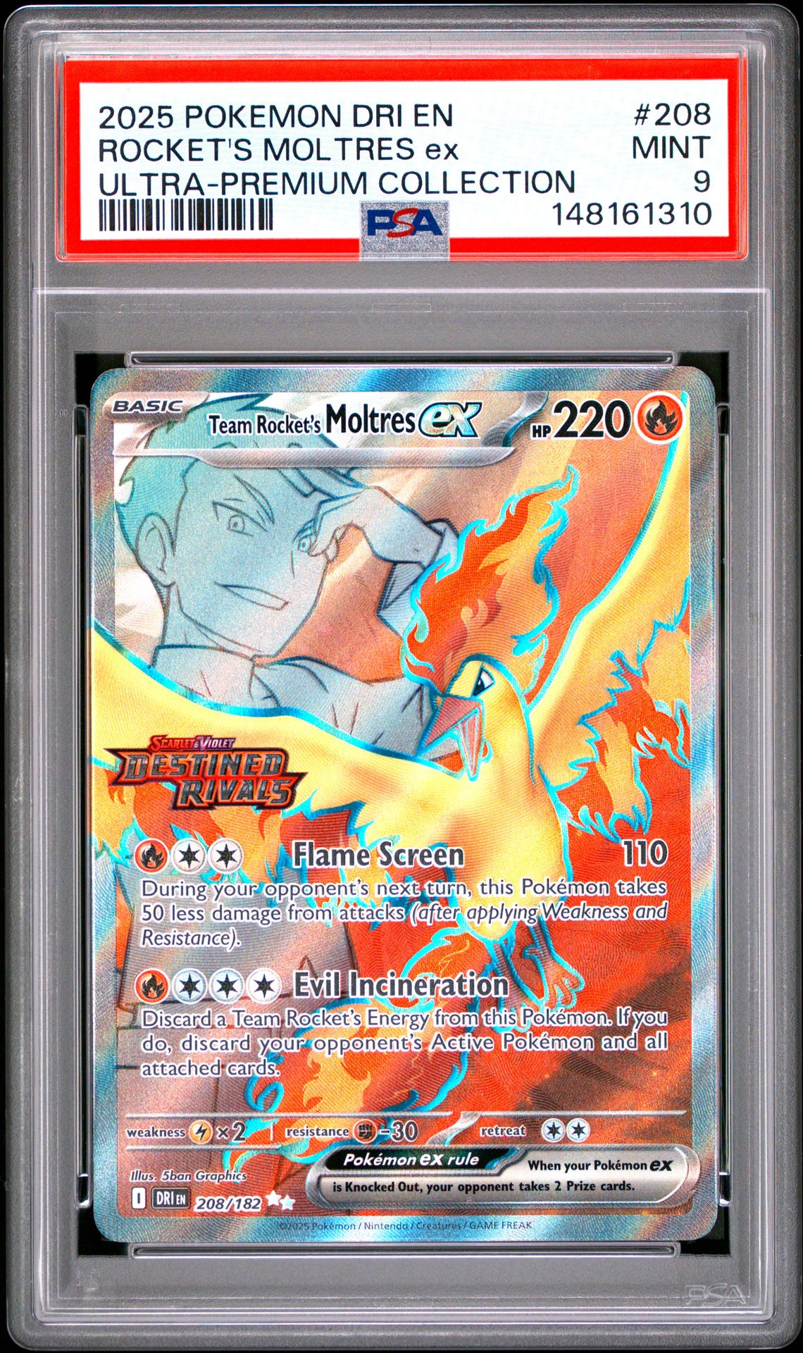 2025 Pokemon Dri En-Destined Rivals Rocket's Moltres Ex #208 (Ultra-Premium Collection) Mint 9 front
