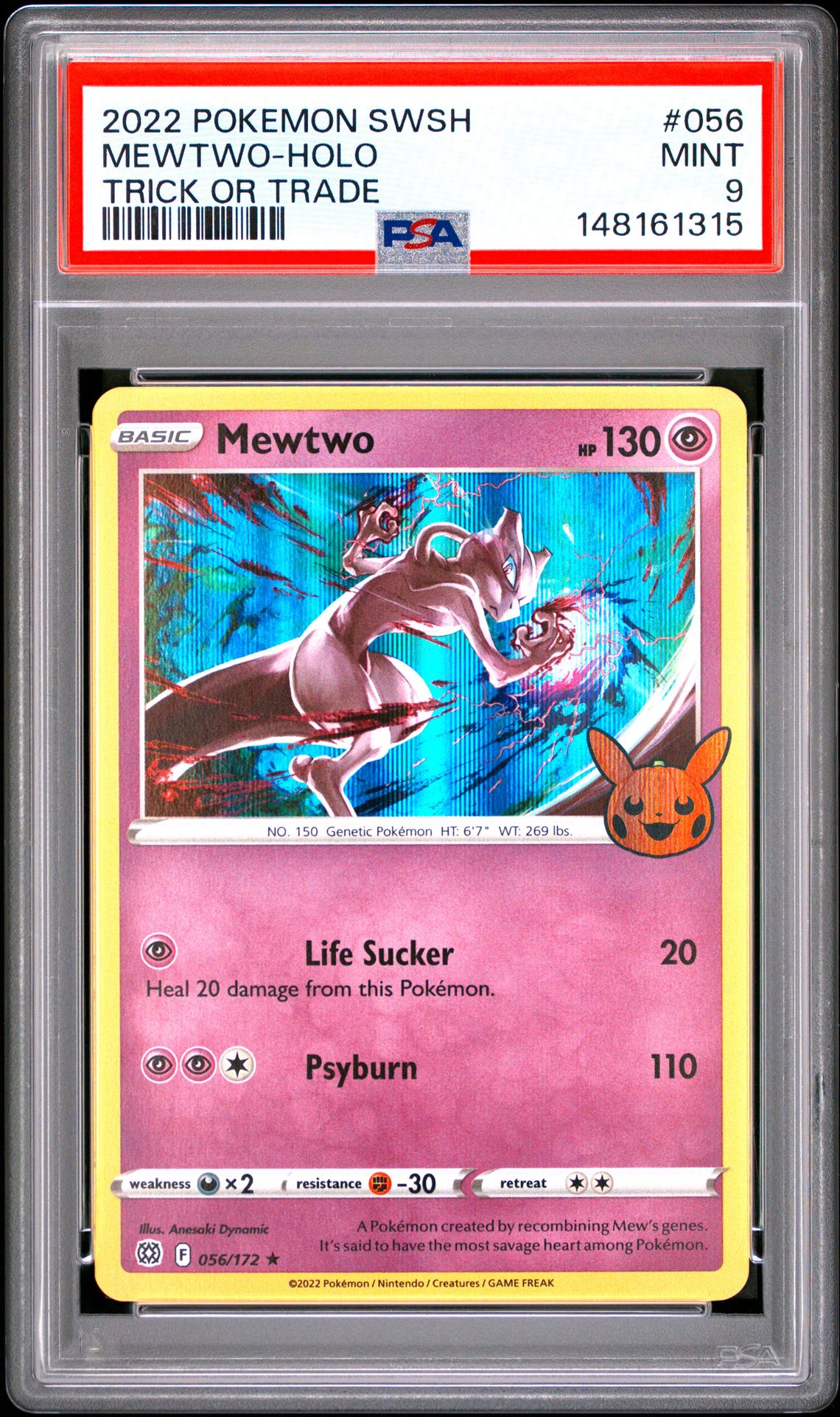 2022 Pokemon Sword & Shield Brilliant Stars Mewtwo-Holo #056 (Trick Or Trade) Mint 9 front
