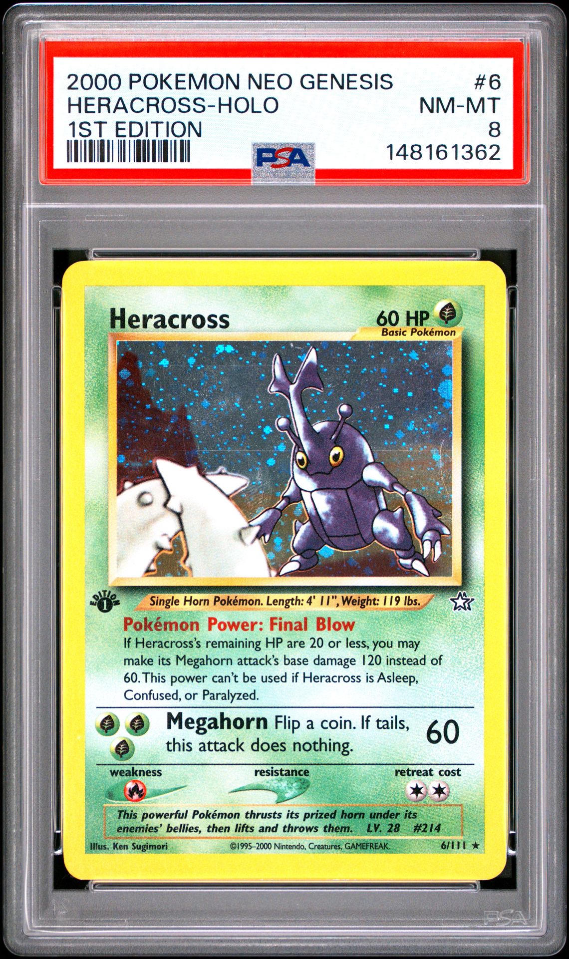 2000 Pokemon Neo Genesis 1St Edition Heracross-Holo #6 (1St Edition) Nm-Mt 8 front