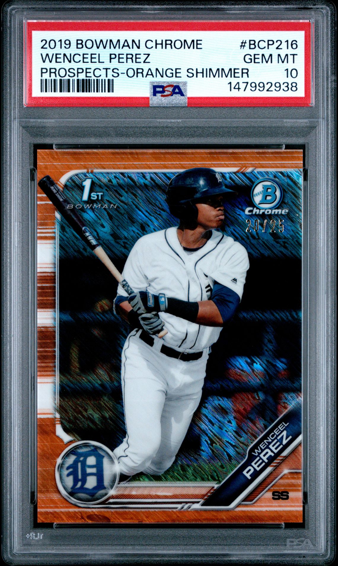 2019 Bowman Chrome Prospects Wenceel Perez #Bcp216 (Prospects-Orange Shimmer) Gem Mt 10 front