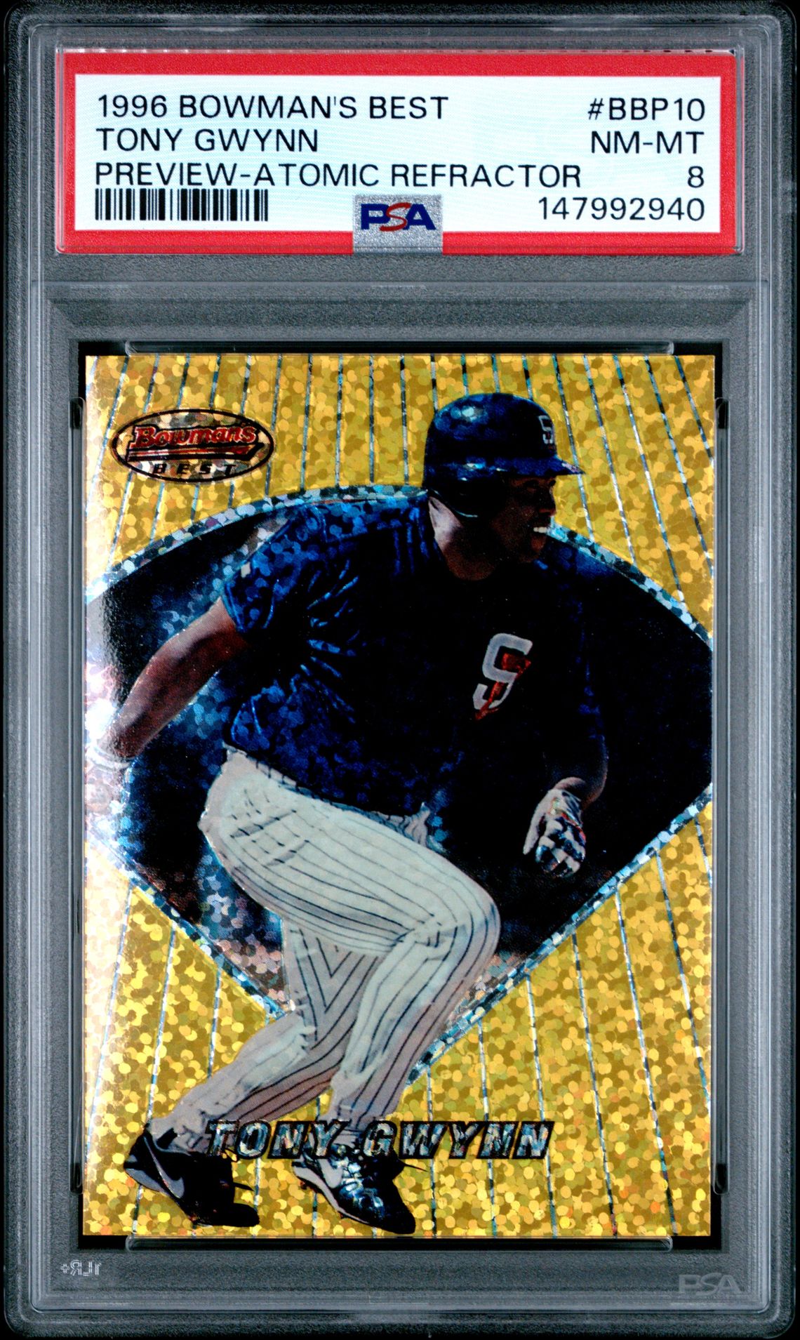 1996 Bowman's Best Preview Tony Gwynn #Bbp10 (Preview-Atomic Refractor) Nm-Mt 8 front