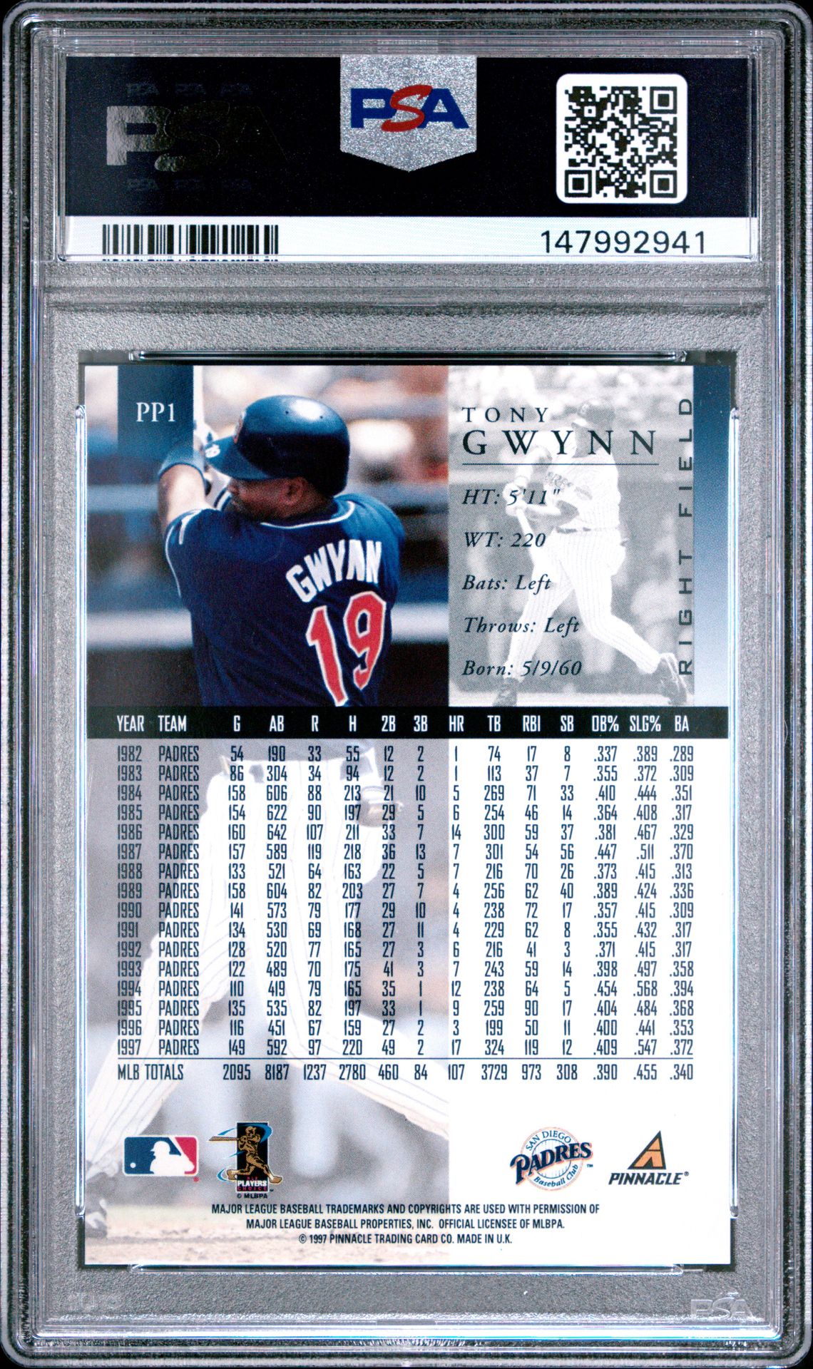 1998 Pinnacle Artist's Proof Tony Gwynn #Pp1 (Artist's Proof) Nm-Mt 8 back