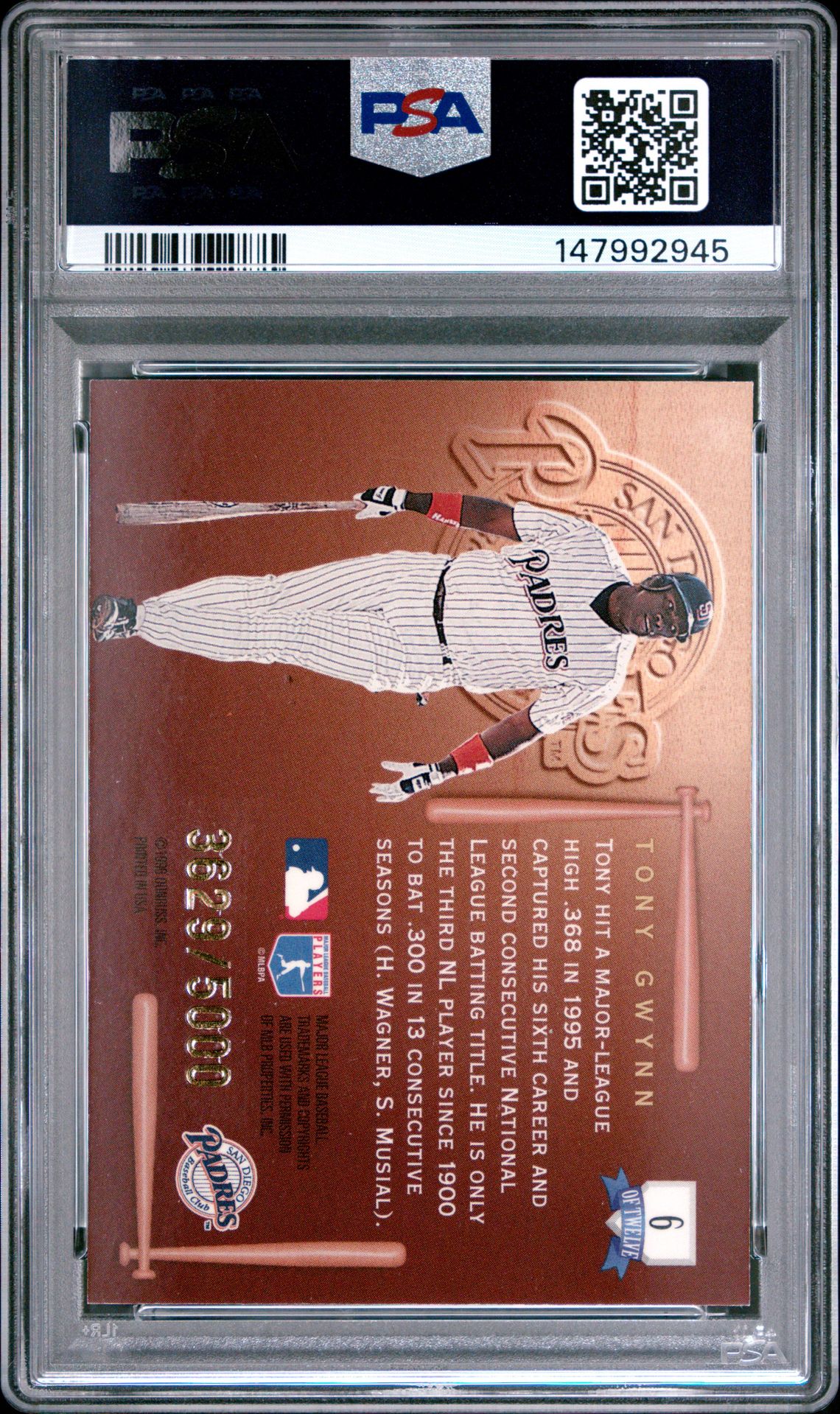 1996 Leaf Picture Perfect Tony Gwynn #6 (Picture Perfect) Mint 9 back