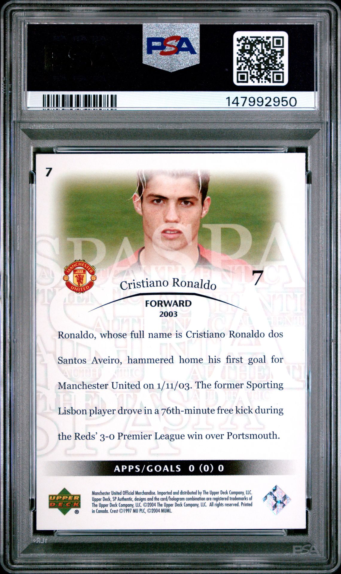 2004 Sp Authentic Manchester United Cristiano Ronaldo #7 (Manchester United) Ex 5 back