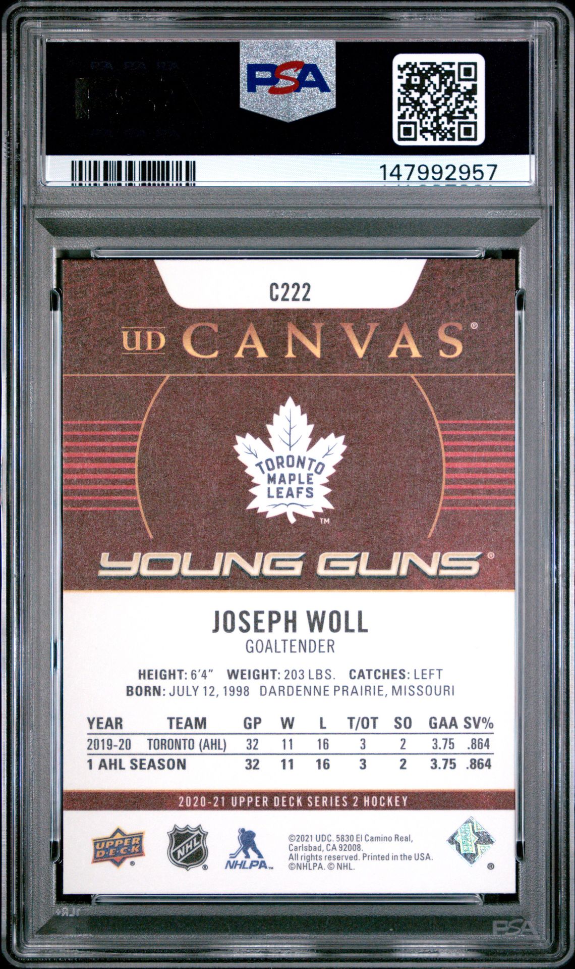 2020 Upper Deck Ud Canvas Joseph Woll #C222 (Ud Canvas) Nm-Mt 8 back