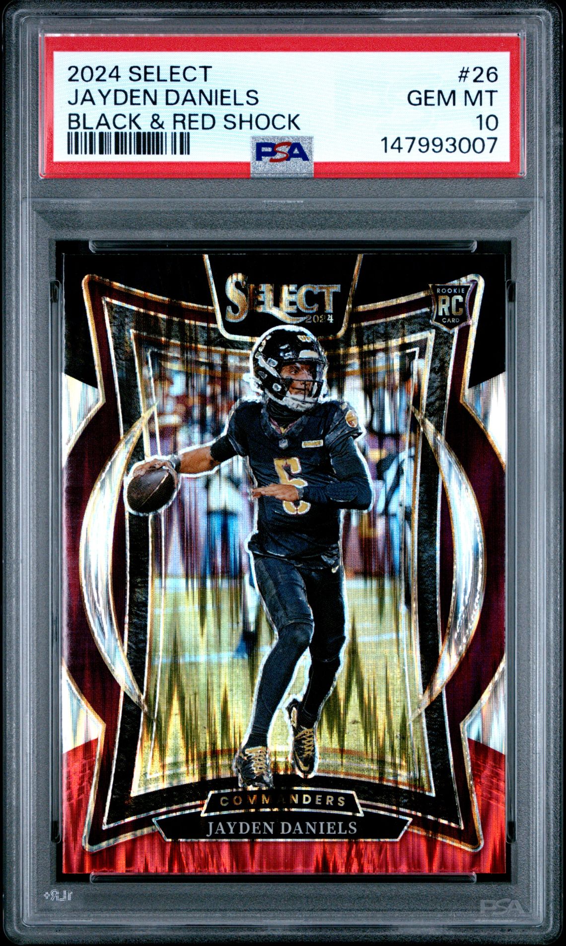 2024 Panini Select Jayden Daniels #26 (Black & Red Shock) Gem Mt 10 front view - PSA graded GEM MT 10
