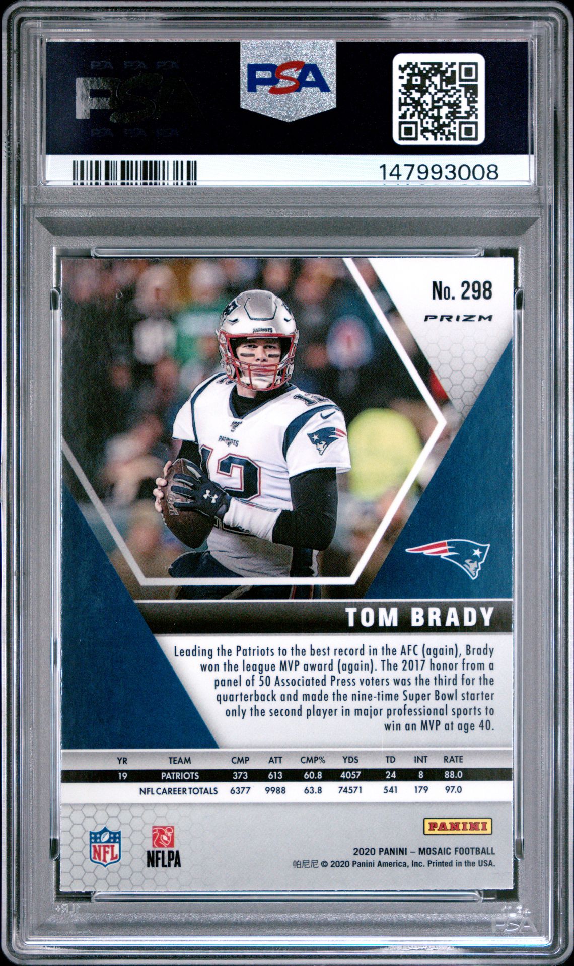 2020 Panini Mosaic Tom Brady #298 (Reactive Green) Mint 9 back