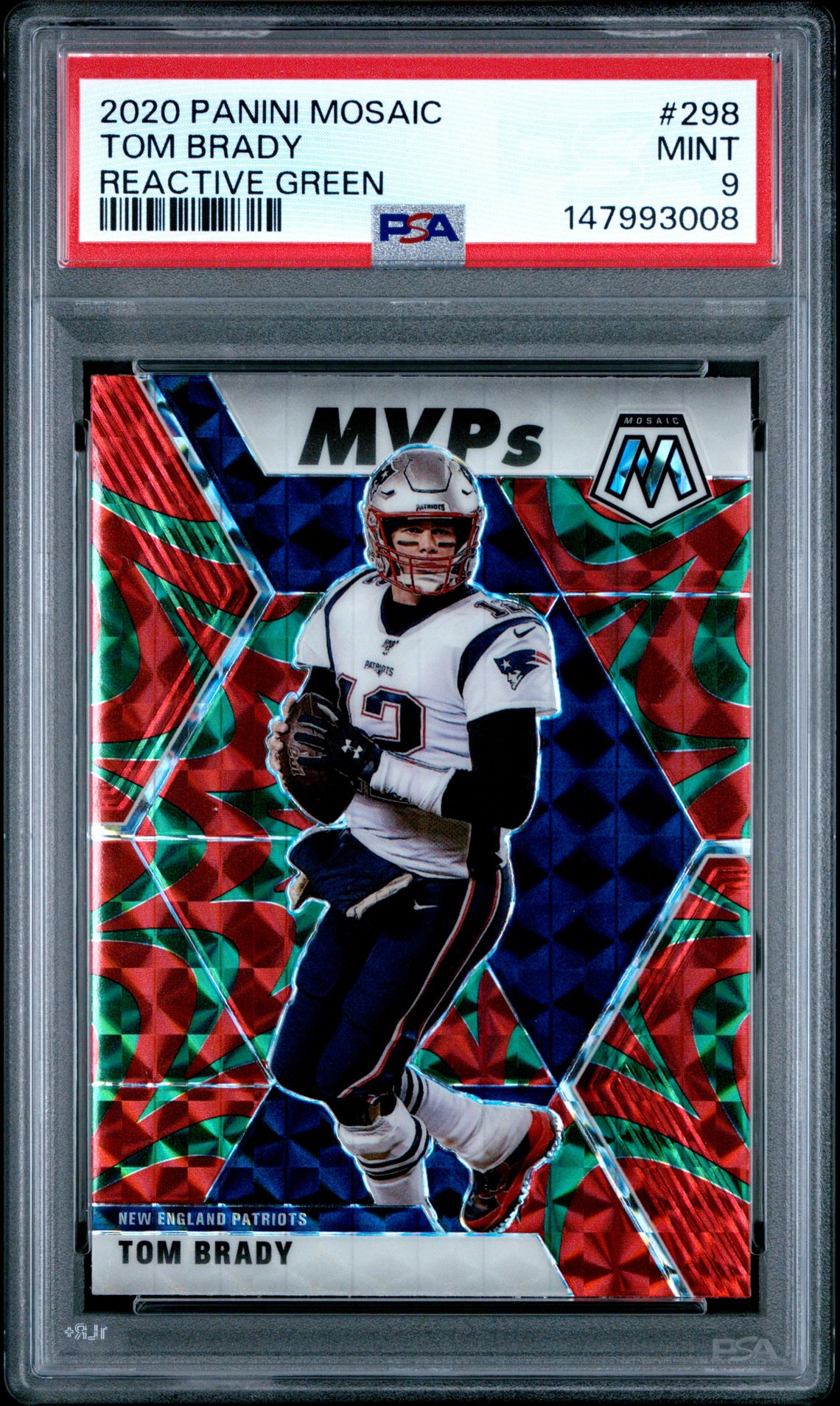 2020 Panini Mosaic Tom Brady #298 (Reactive Green) Mint 9 front