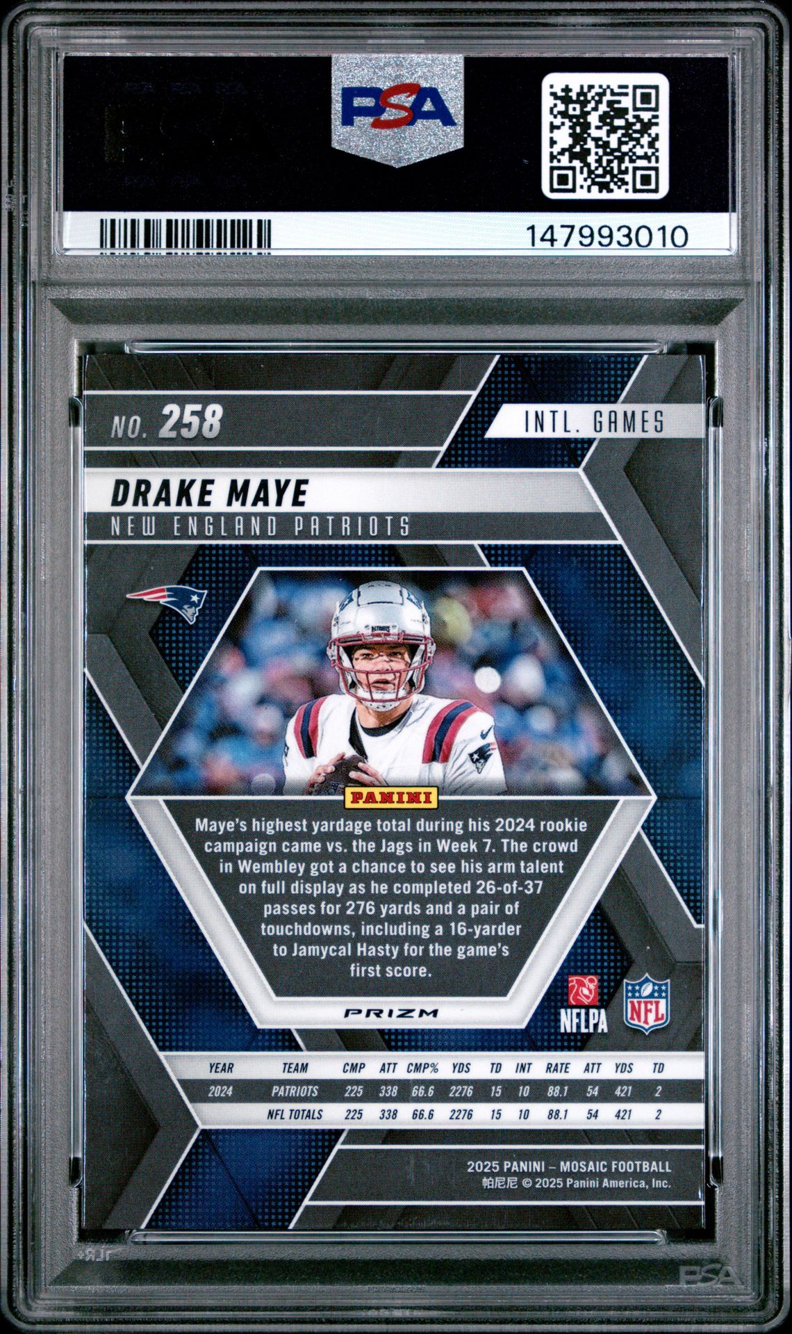 2025 Panini Mosaic Drake Maye #258 (Honeycomb) Mint 9 back