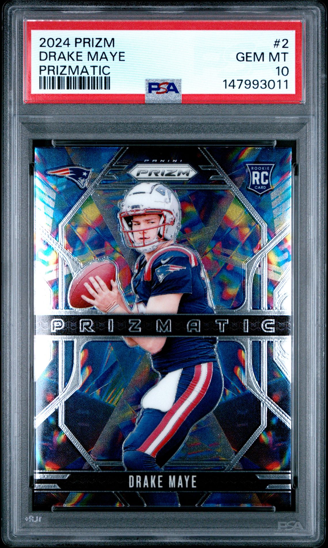 2024 Panini Prizm Prizmatic Drake Maye #2 Gem Mt 10 front view - PSA graded GEM MT 10