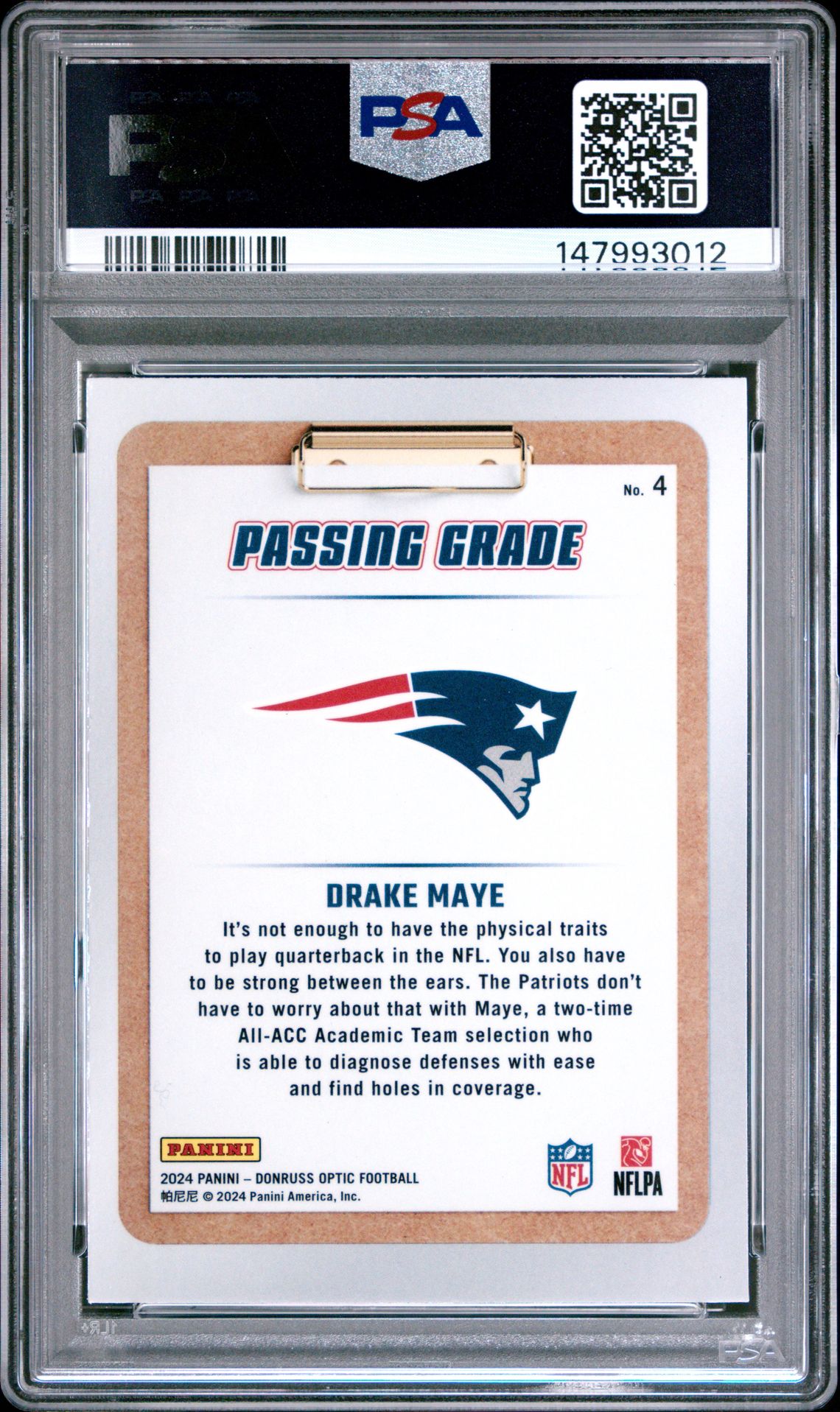 2024 Panini Donruss Optic Passing Grade Drake Maye #4 Nm 7 back