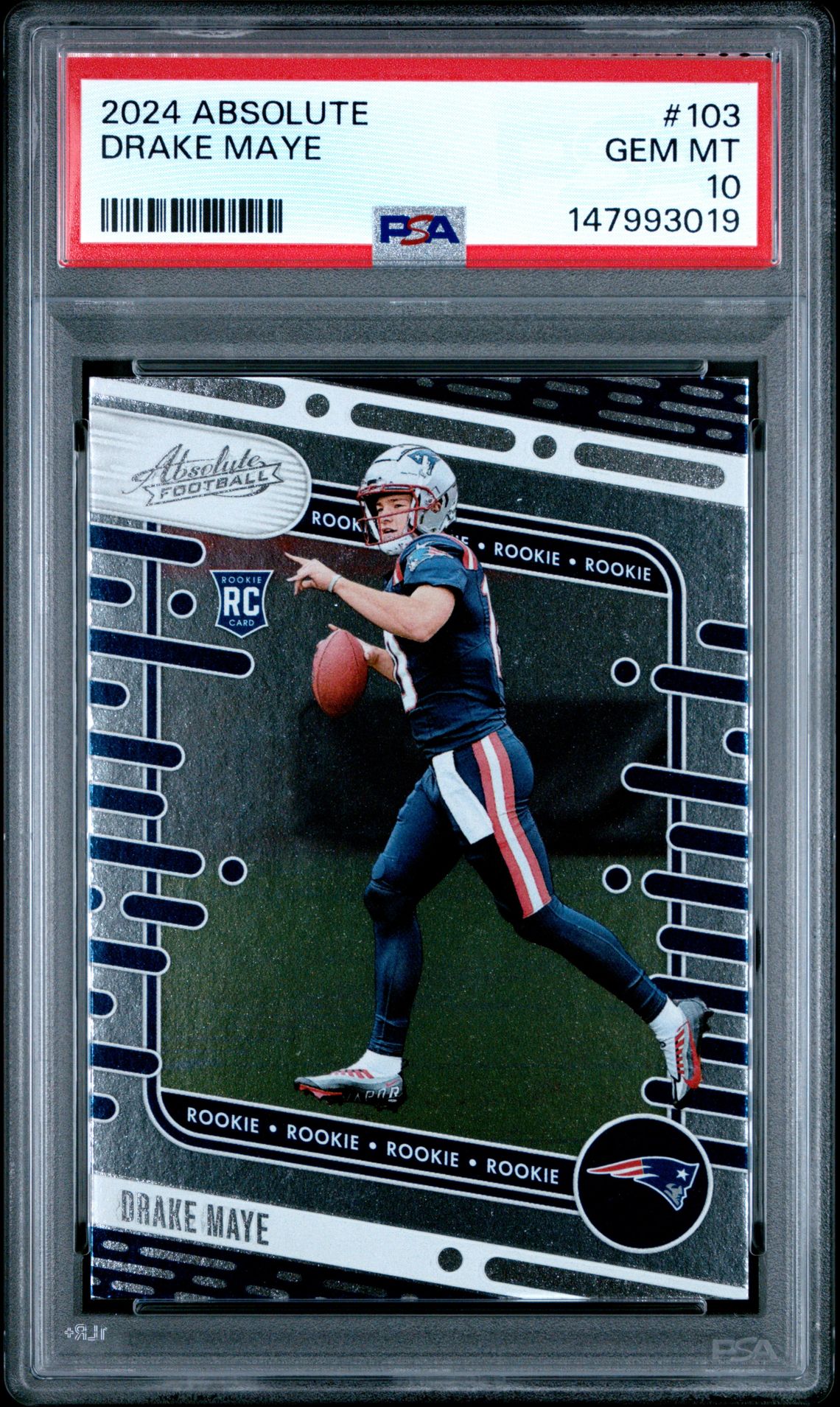 2024 Panini Absolute Drake Maye #103 Gem Mt 10 front view - PSA graded GEM MT 10