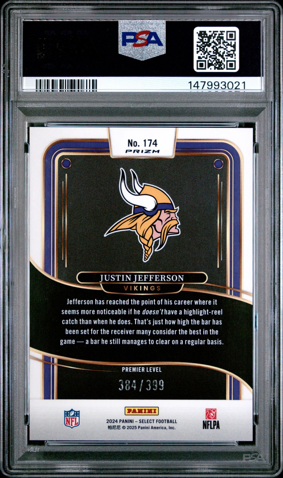 2024 Panini Select Justin Jefferson #174 (Orange Shock) Mint 9 back