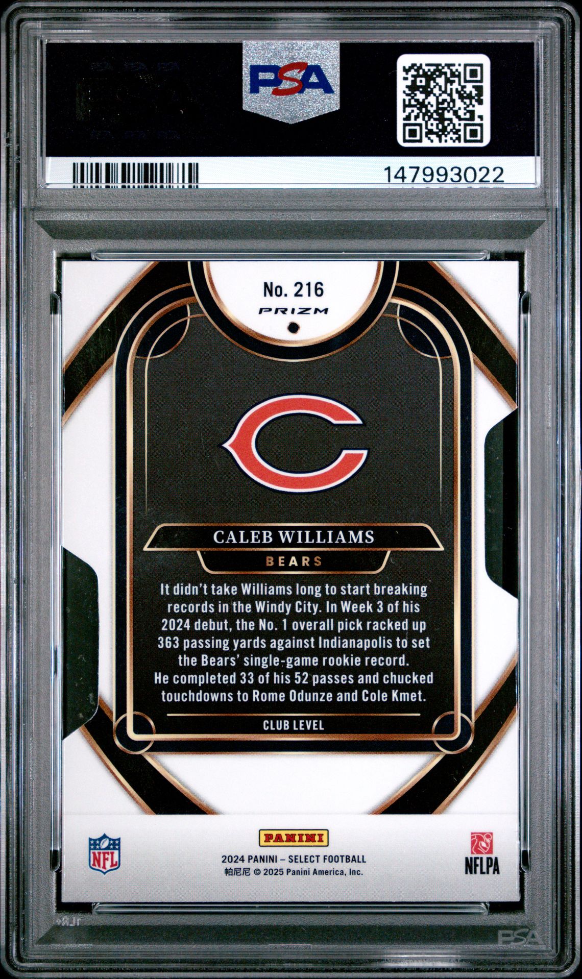 2024 Panini Select Caleb Williams #216 (Die-Cut Silver Prizm) Nm-Mt 8 back