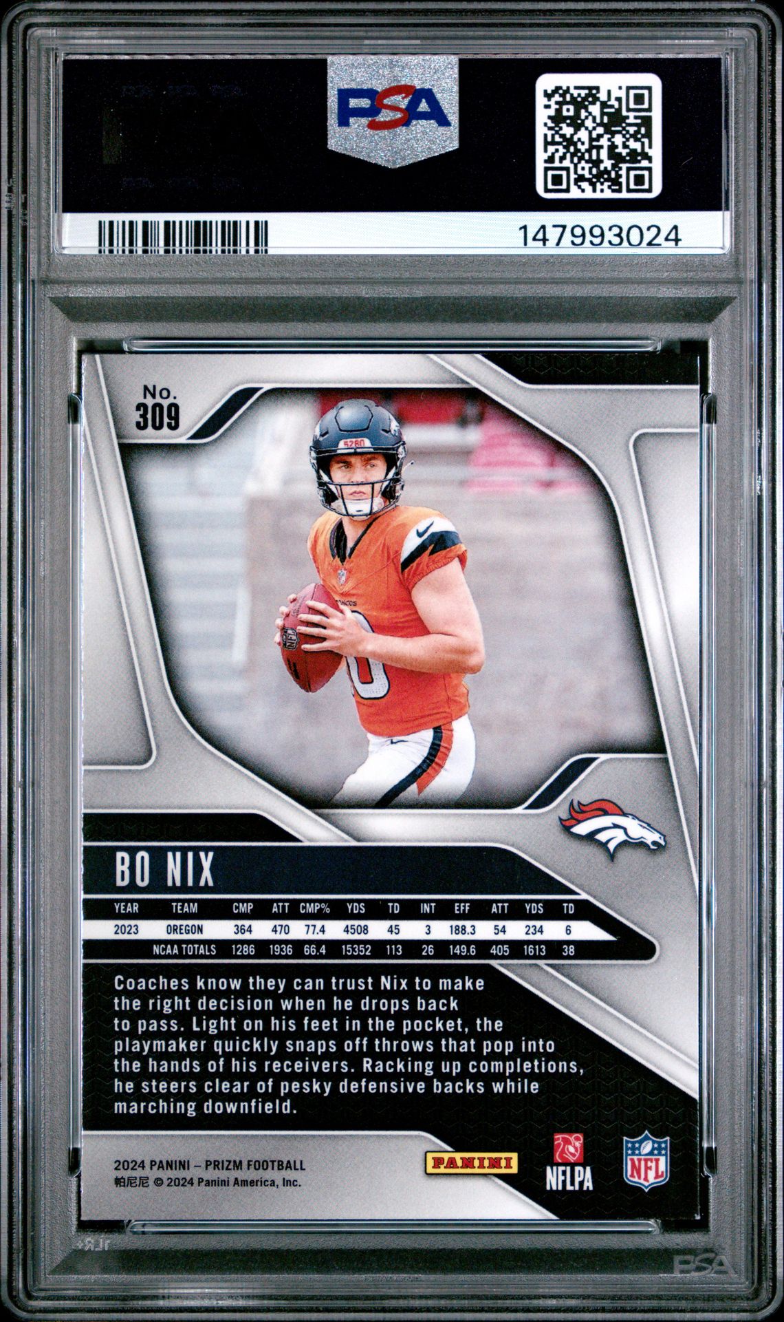 2024 Panini Prizm Bo Nix #309 Mint 9 back