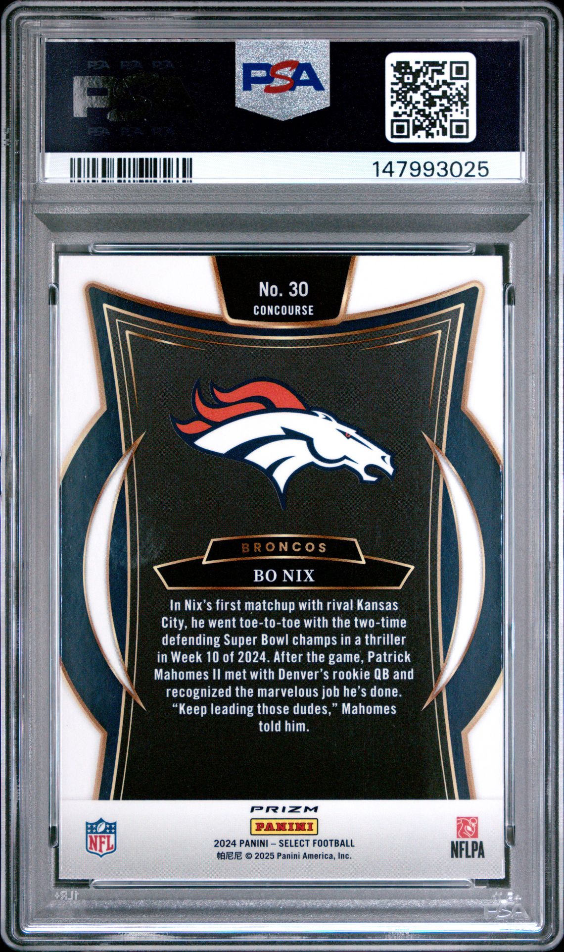 2024 Panini Select Bo Nix #30 (Black & Red Shock) Mint 9 back