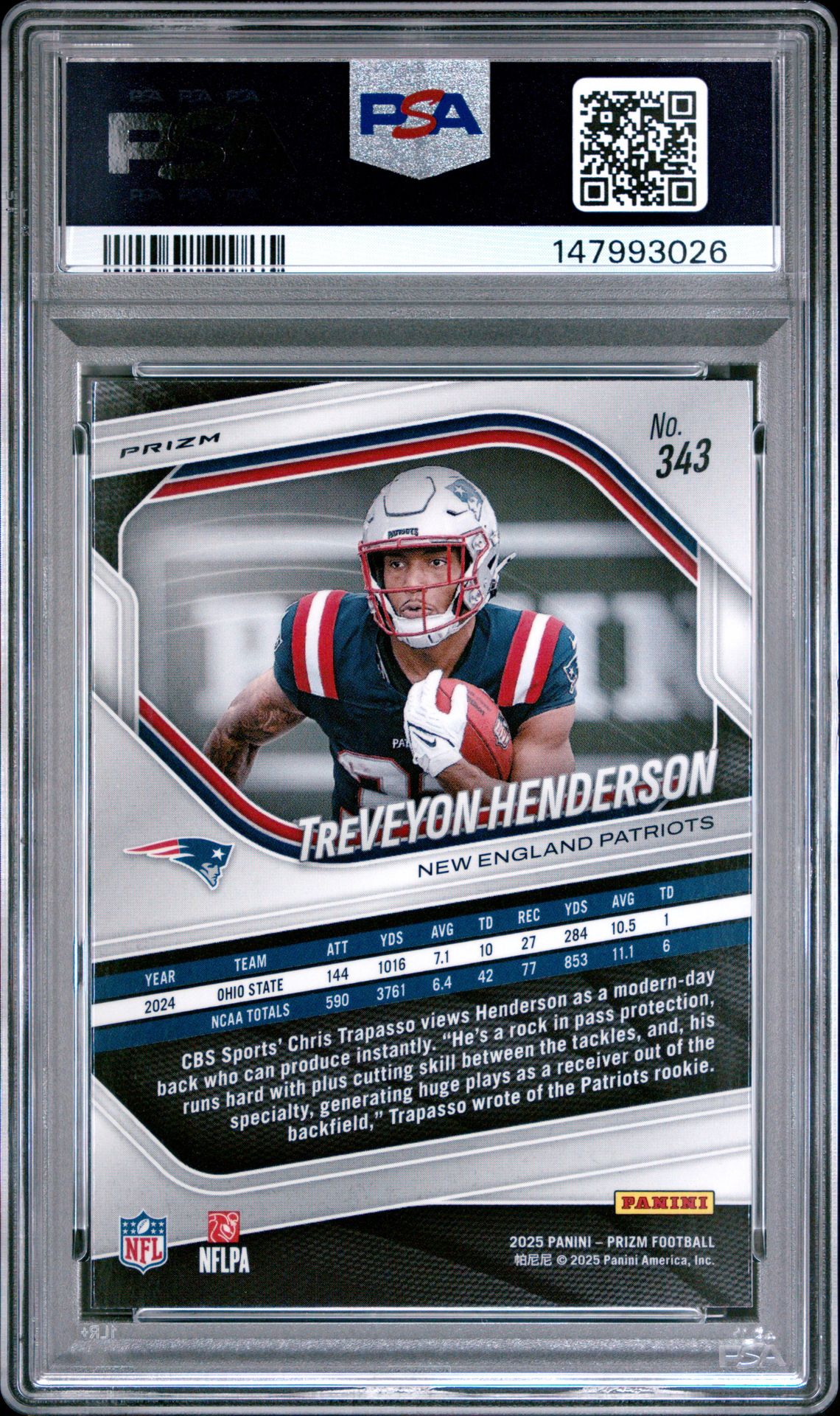 2025 Panini Prizm Treveyon Henderson #343 (Lazer Prizm) Mint 9 back