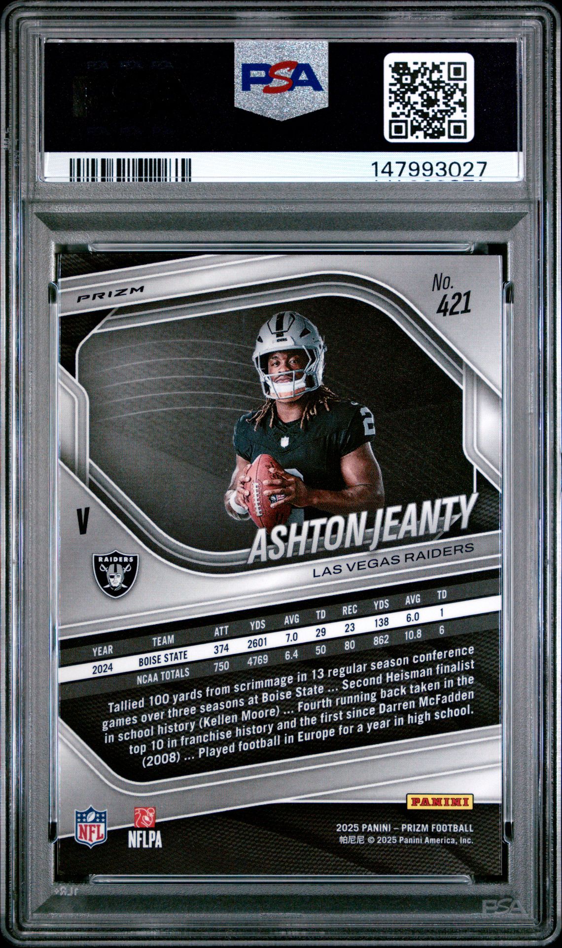 2025 Panini Prizm Ashton Jeanty #421 (Silver Prizm) Nm-Mt 8 back