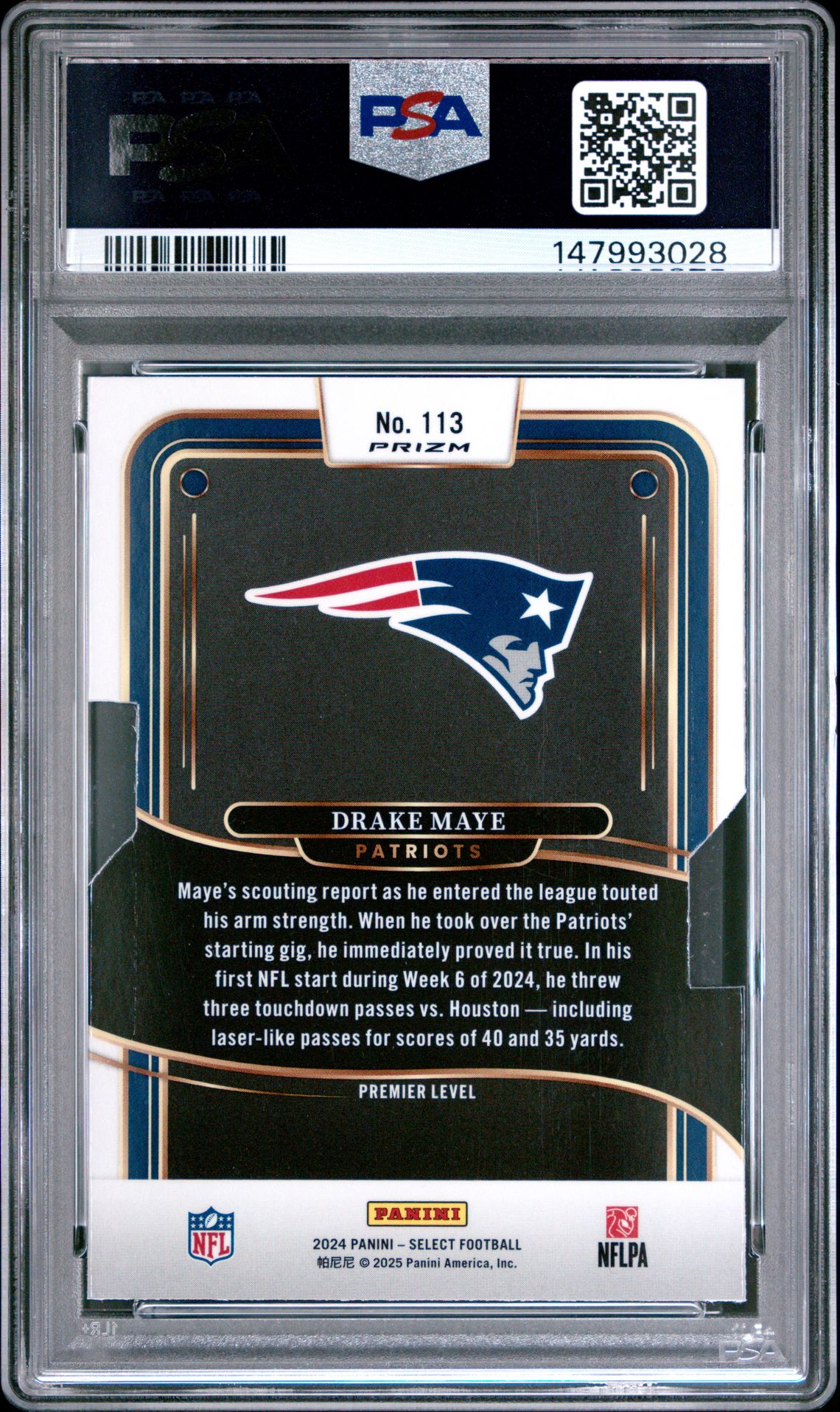 2024 Panini Select Drake Maye #113 (Die-Cut Silver Prizm) Mint 9 back