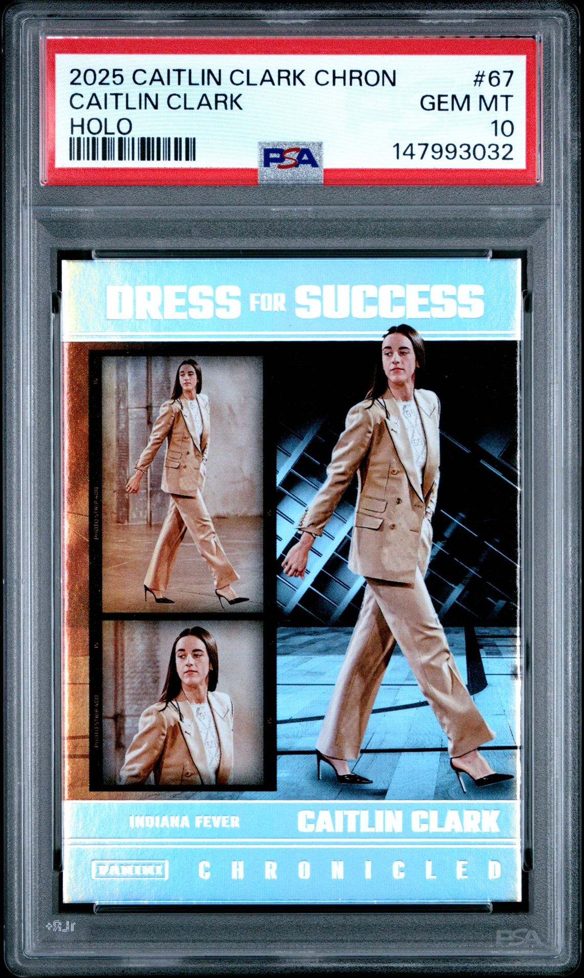 2025 Panini Caitlin Clark Chronicled Caitlin Clark #67 (Holo) Gem Mt 10 front view - PSA graded GEM MT 10