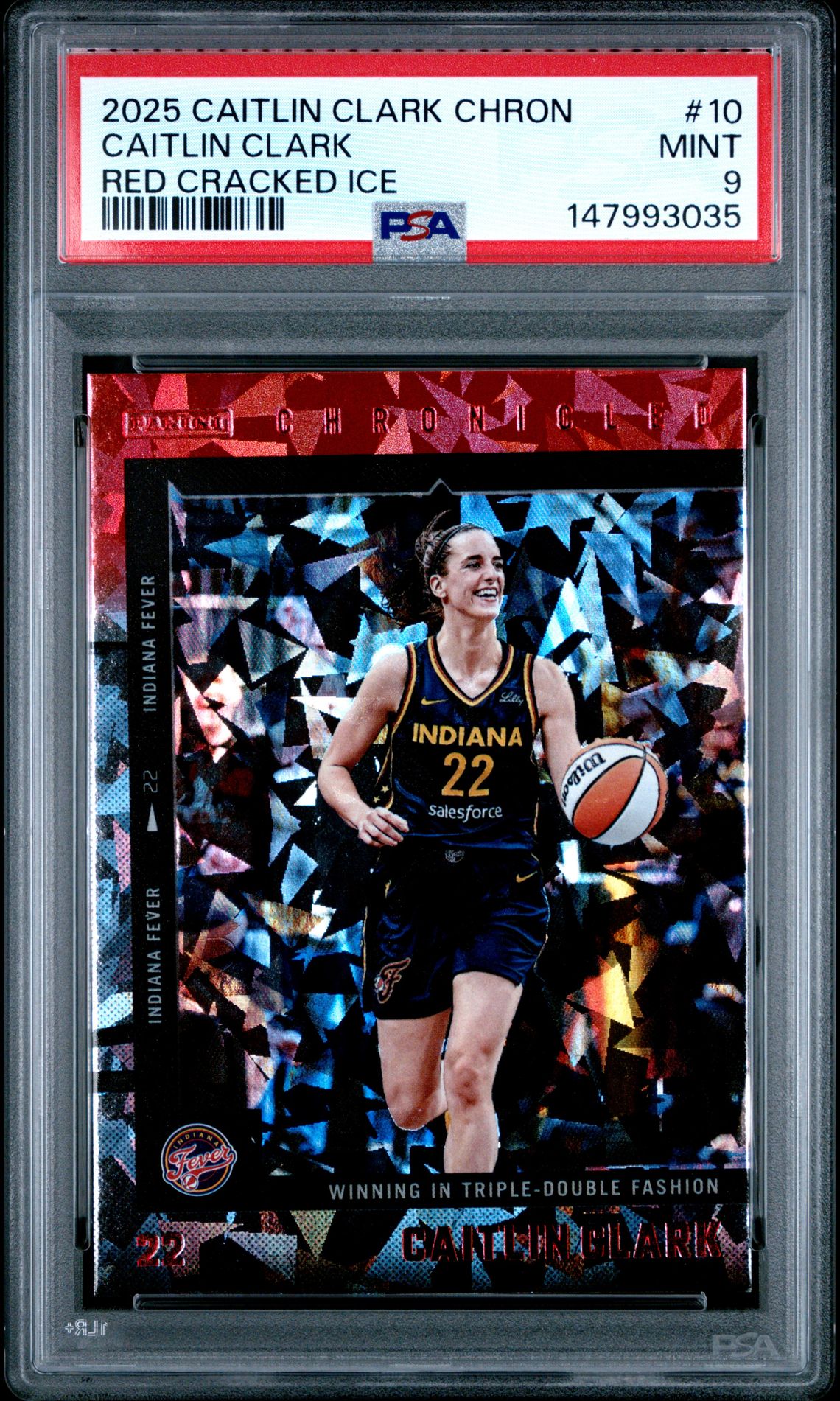2025 Panini Caitlin Clark Chronicled Caitlin Clark #10 (Red Cracked Ice) Mint 9 front