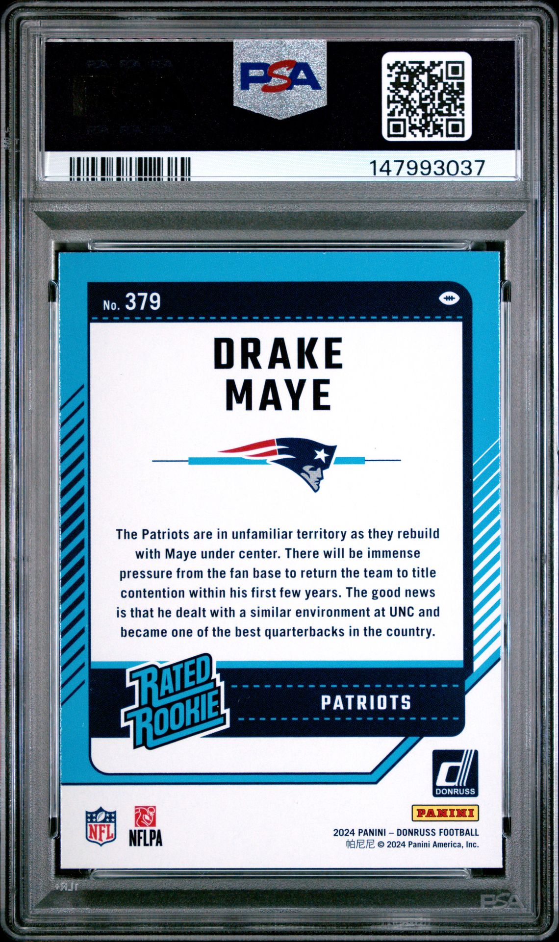 2024 Panini Donruss Drake Maye #379 Mint 9 back