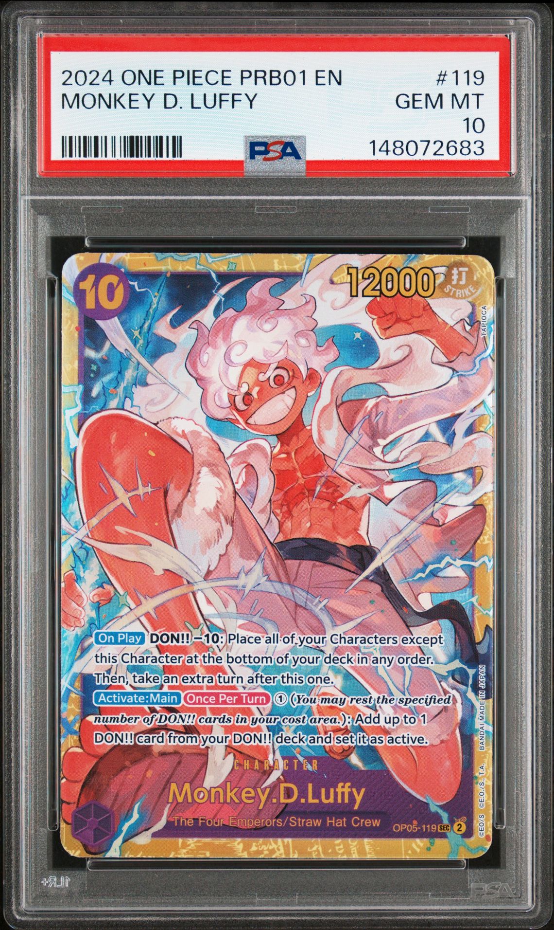 2024 One Piece Prb01-Premium Booster -One Piece Card The Best- Monkey D. Luffy #119 Gem Mt 10 front view - PSA graded GEM MT 10