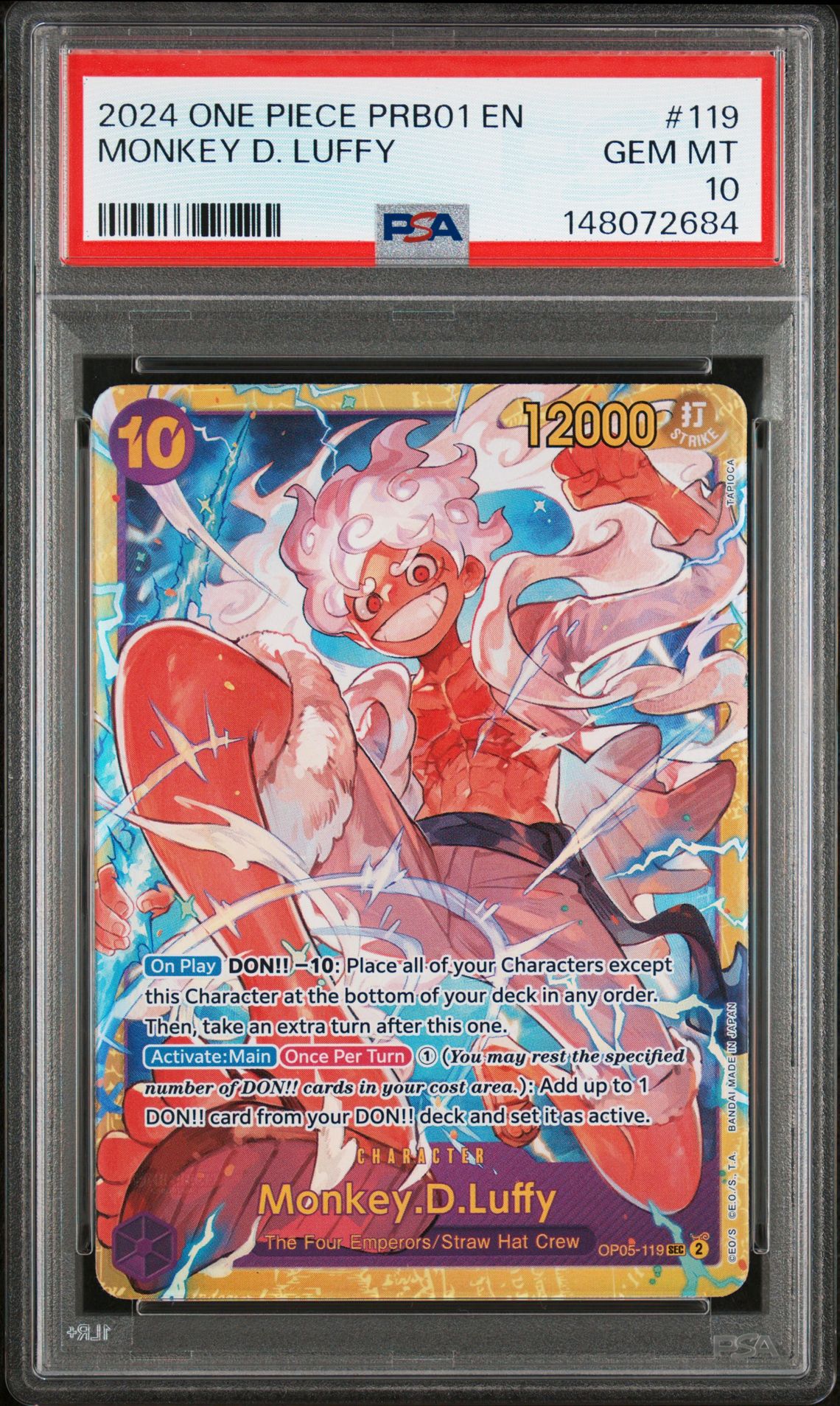 2024 ONE PIECE PRB01-PREMIUM BOOSTER -ONE PIECE CARD THE BEST- MONKEY D. LUFFY  119 GEM MT 10 front