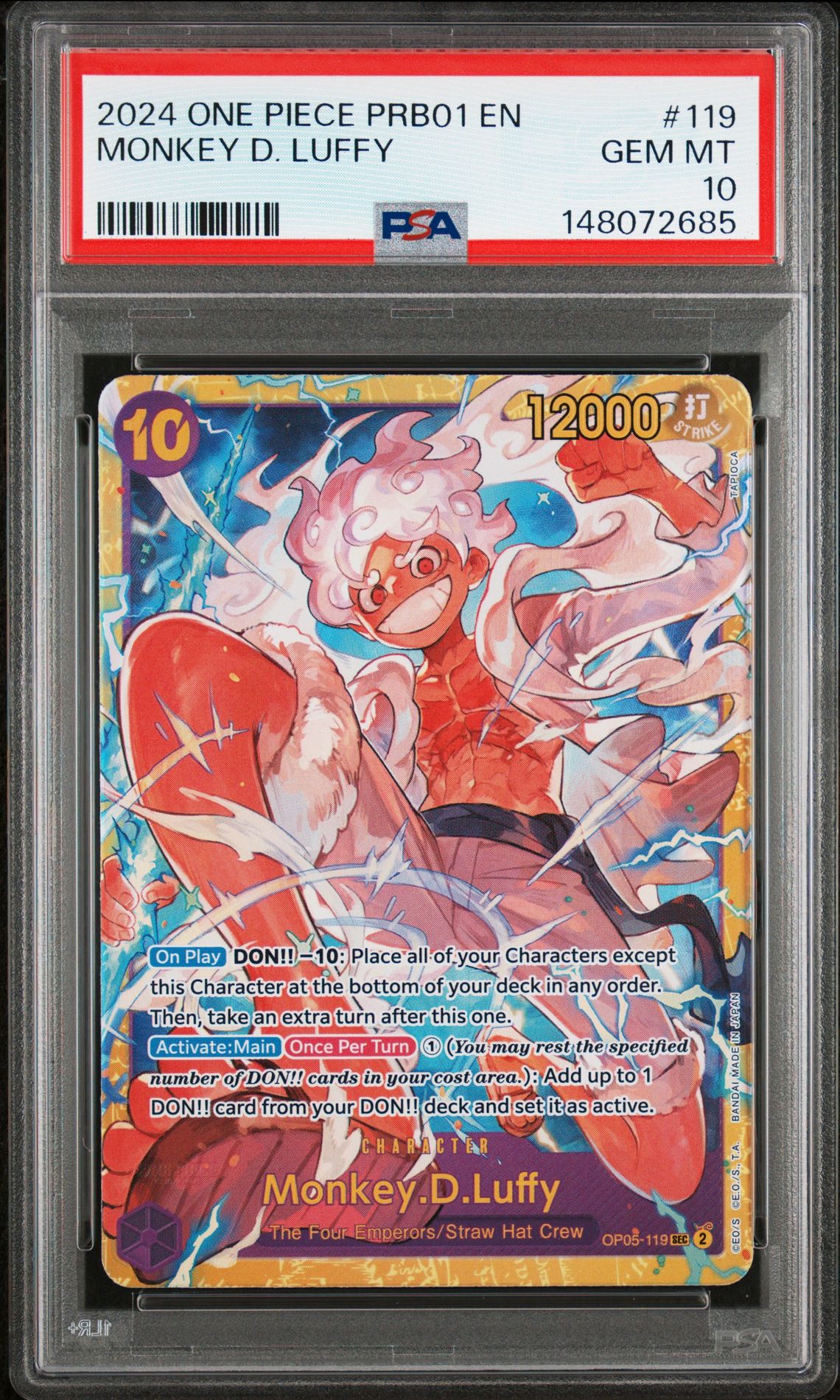 2024 One Piece Prb01-Premium Booster -One Piece Card The Best- Monkey D. Luffy #119 Gem Mt 10 front