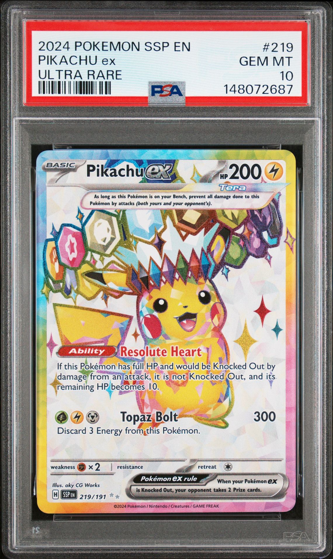2024 Pokemon Ssp En-Surging Sparks Pikachu Ex #219 (Ultra Rare) Gem Mt 10 front