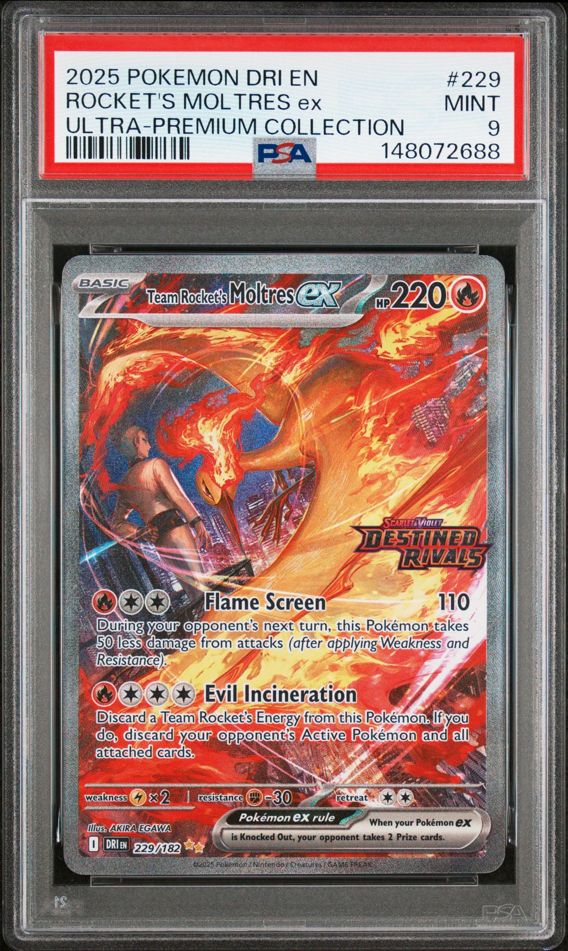 2025 Pokemon Dri En-Destined Rivals Rocket's Moltres Ex #229 (Ultra-Premium Collection) Mint 9 front