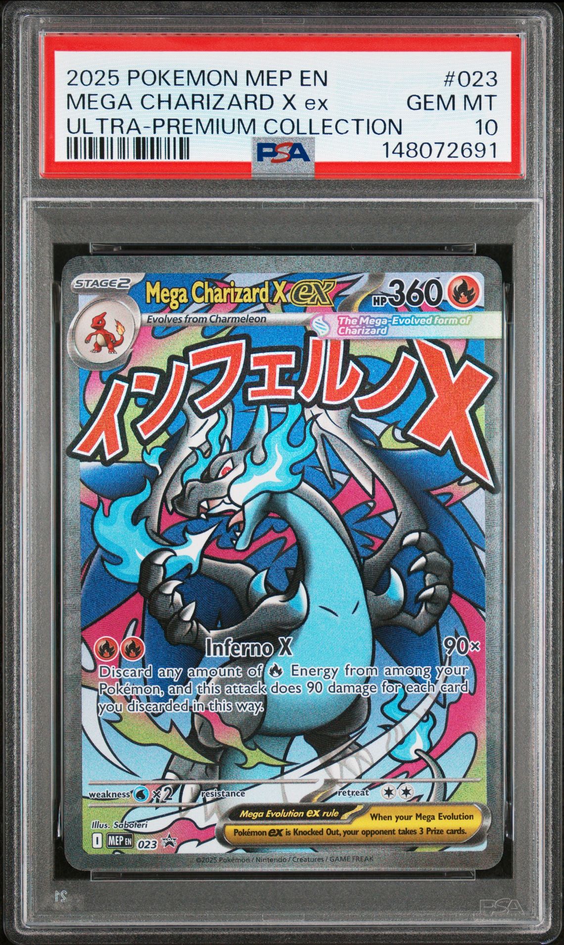 2025 Pokemon Mep En-Me Black Star Promo Mega Charizard X Ex #023 (Ultra-Premium Collection) Gem Mt 10 front