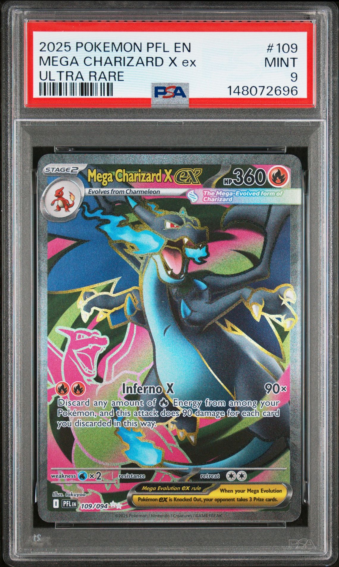 2025 Pokemon Pfl En-Phantasmal Flames Mega Charizard X Ex #109 (Ultra Rare) Mint 9 front