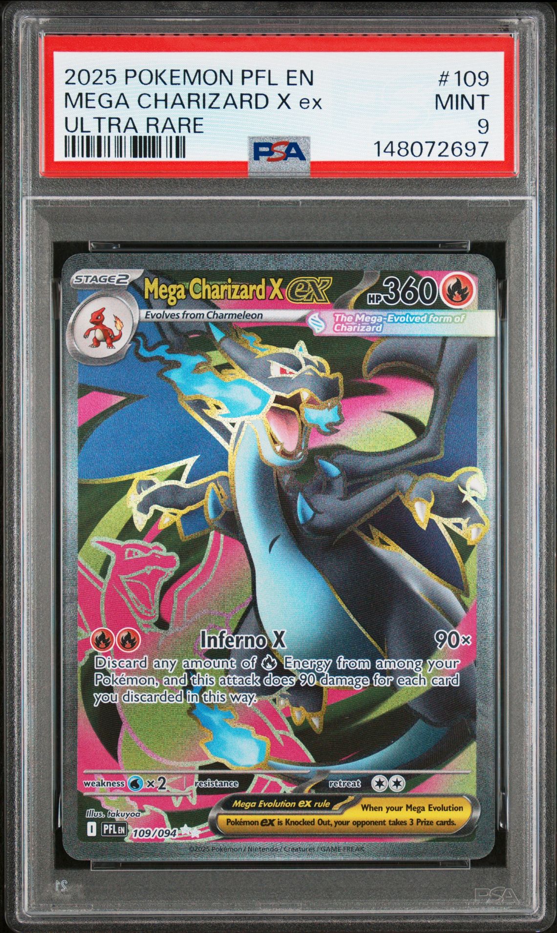 2025 Pokemon Pfl En-Phantasmal Flames Mega Charizard X Ex #109 (Ultra Rare) Mint 9 front