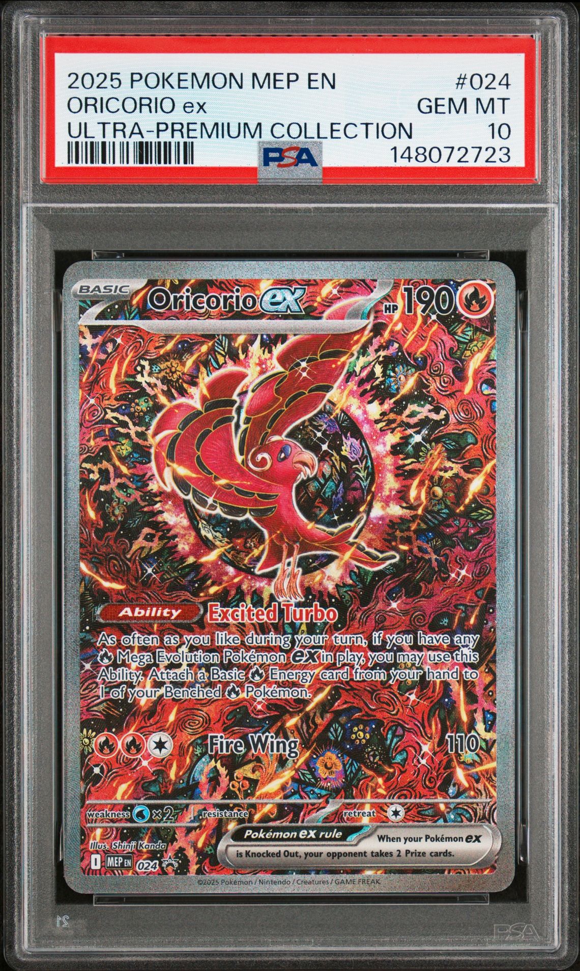 2025 Pokemon Mep En-Me Black Star Promo Oricorio Ex #024 (Ultra-Premium Collection) Gem Mt 10 front view - PSA graded GEM MT 10