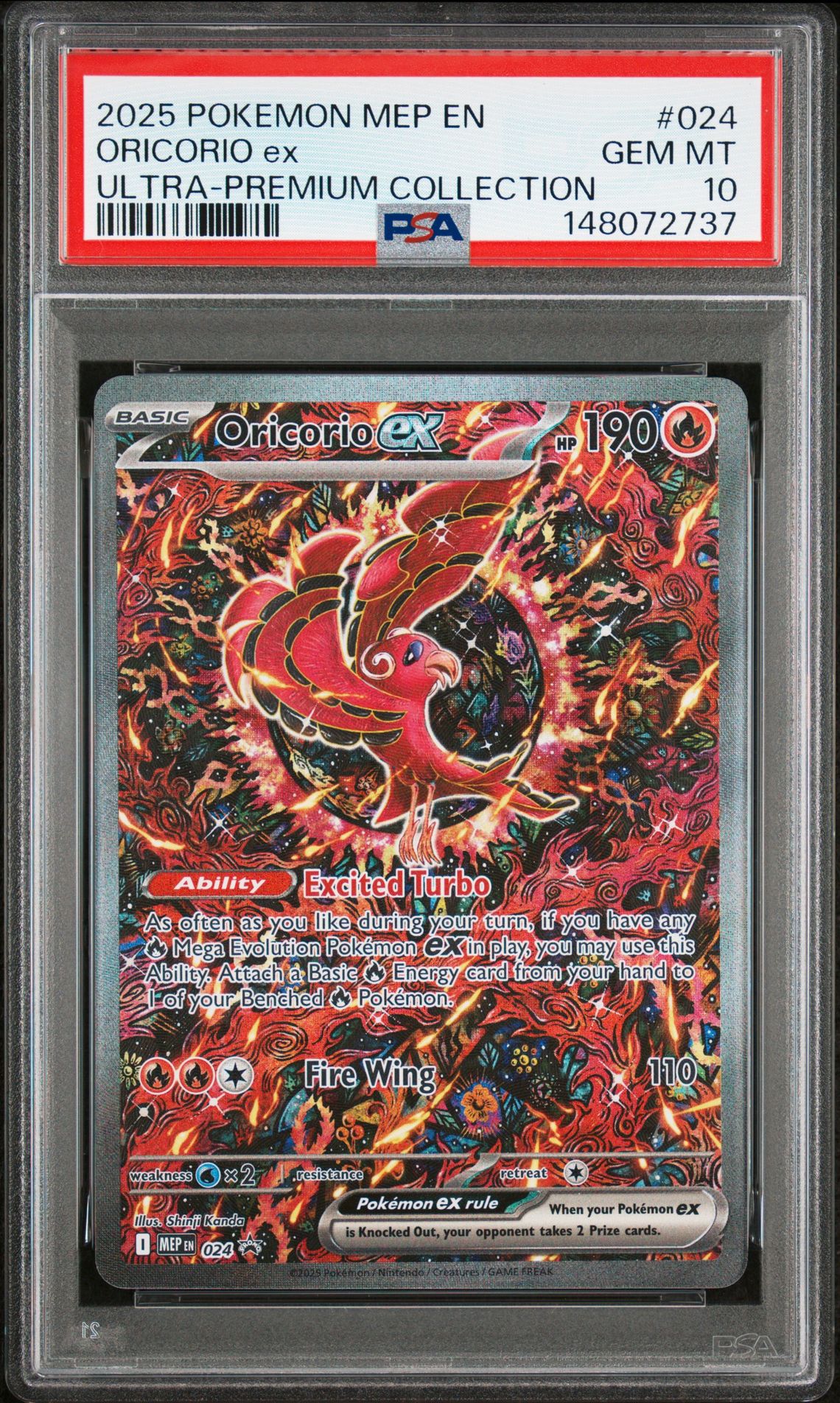2025 Pokemon Mep En-Me Black Star Promo Oricorio Ex #024 (Ultra-Premium Collection) Gem Mt 10 front view - PSA graded GEM MT 10