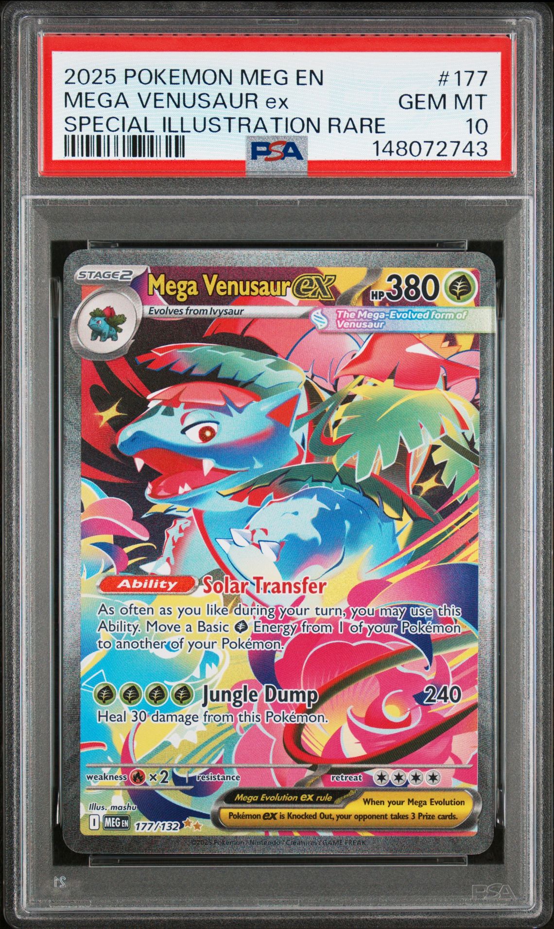 2025 Pokemon Meg En-Mega Evolution Mega Venusaur Ex #177 (Special Illustration Rare) Gem Mt 10 front view - PSA graded GEM MT 10