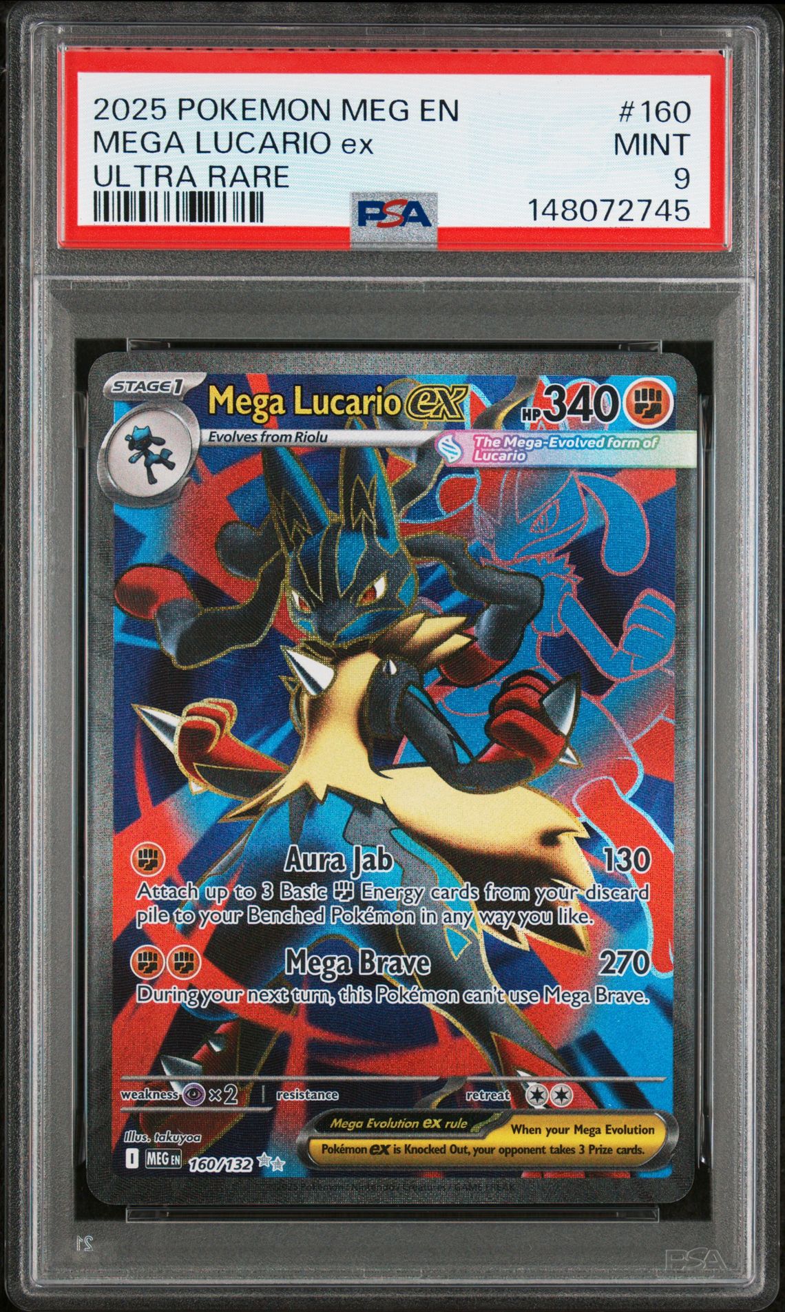 2025 Pokemon Meg En-Mega Evolution Mega Lucario Ex #160 (Ultra Rare) Mint 9 front